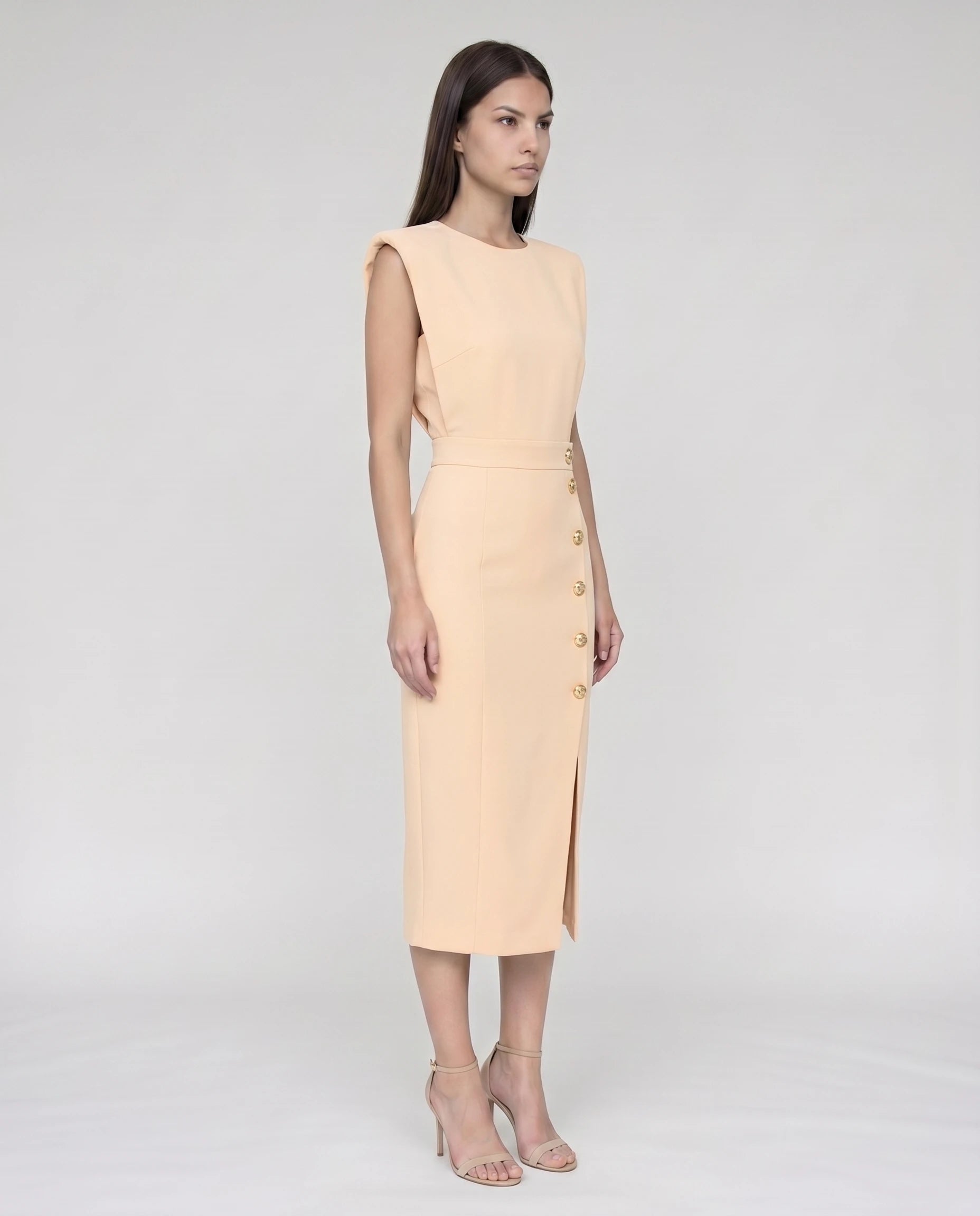 Robe midi moulante fendue Abricot Philippine