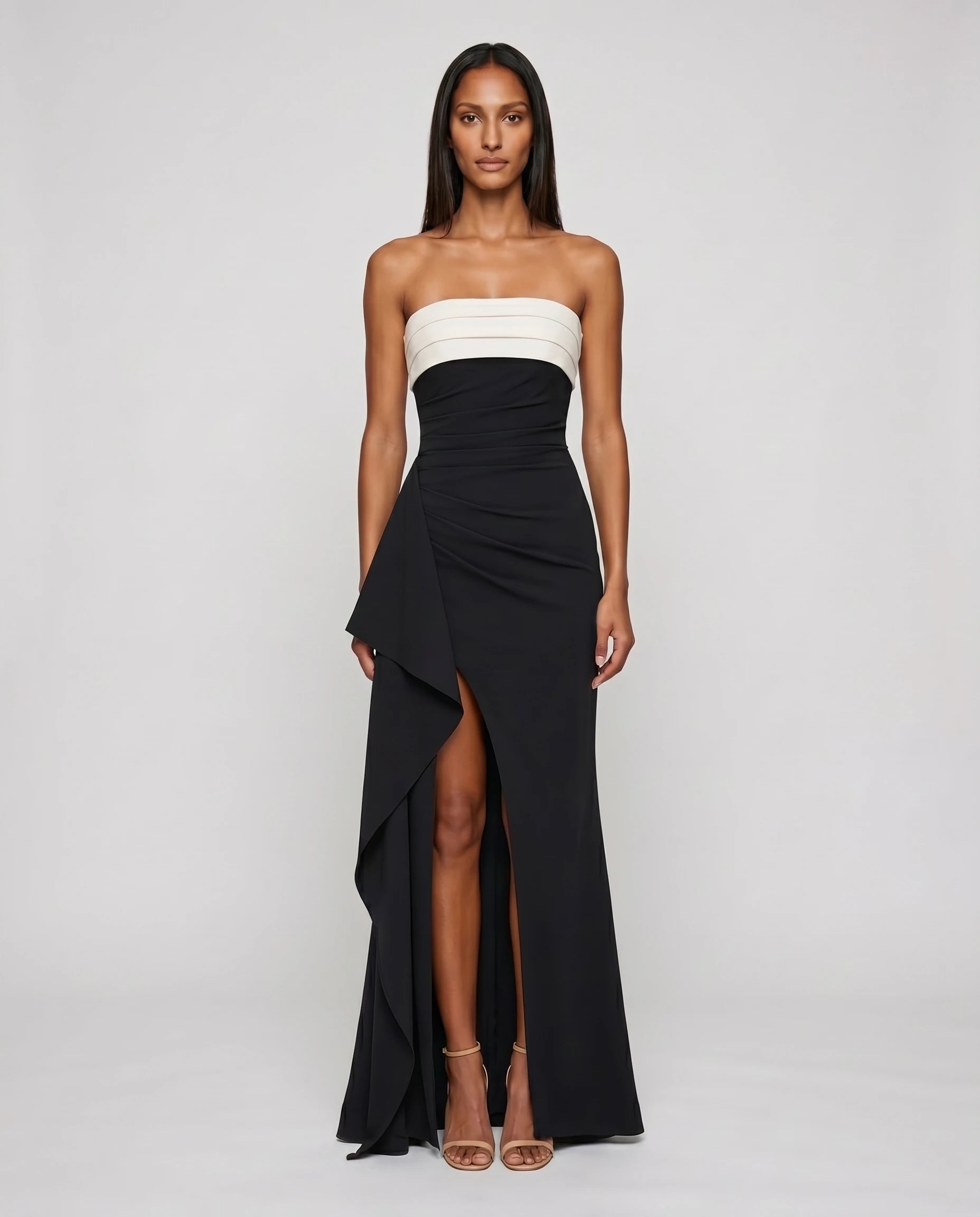 Robe longue bustier noir et blanc