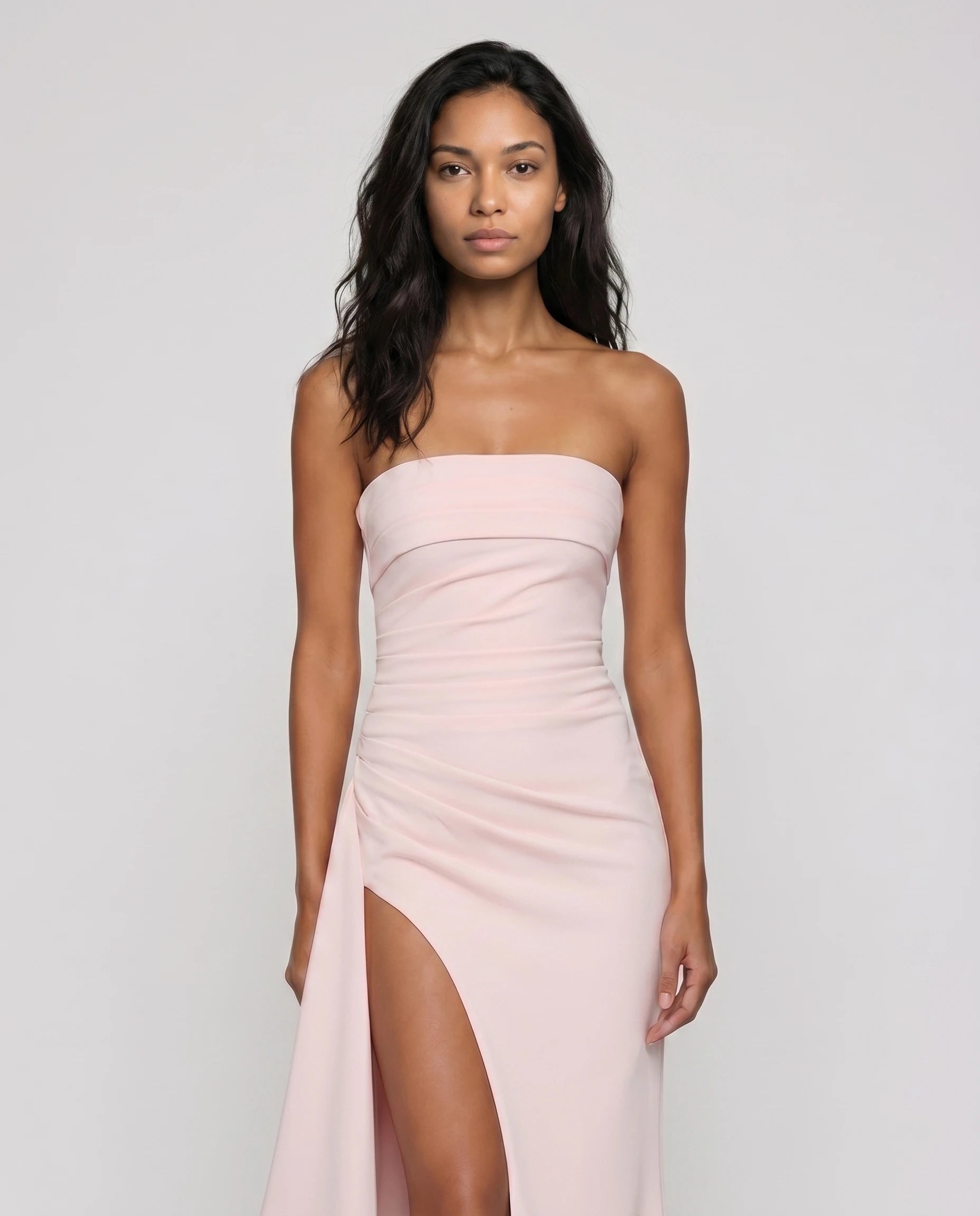 Robe longue bustier rose poudre