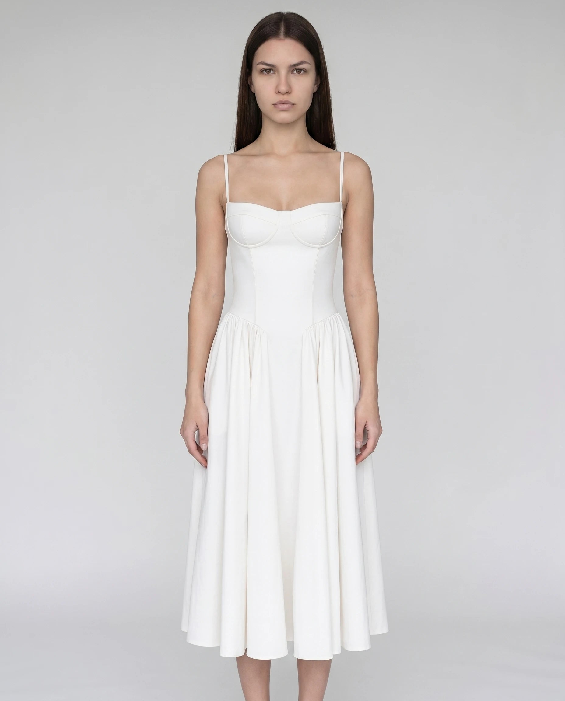 Robe midi col cœur à poches blanche Adèle