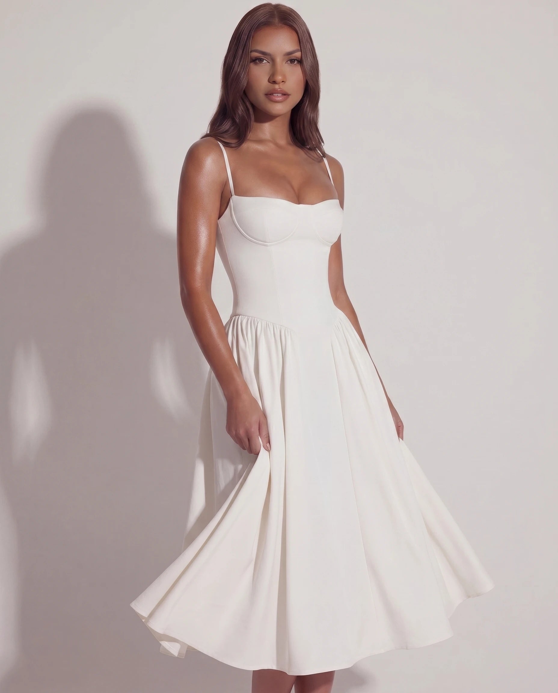 Robe midi col cœur à poches blanche Adèle