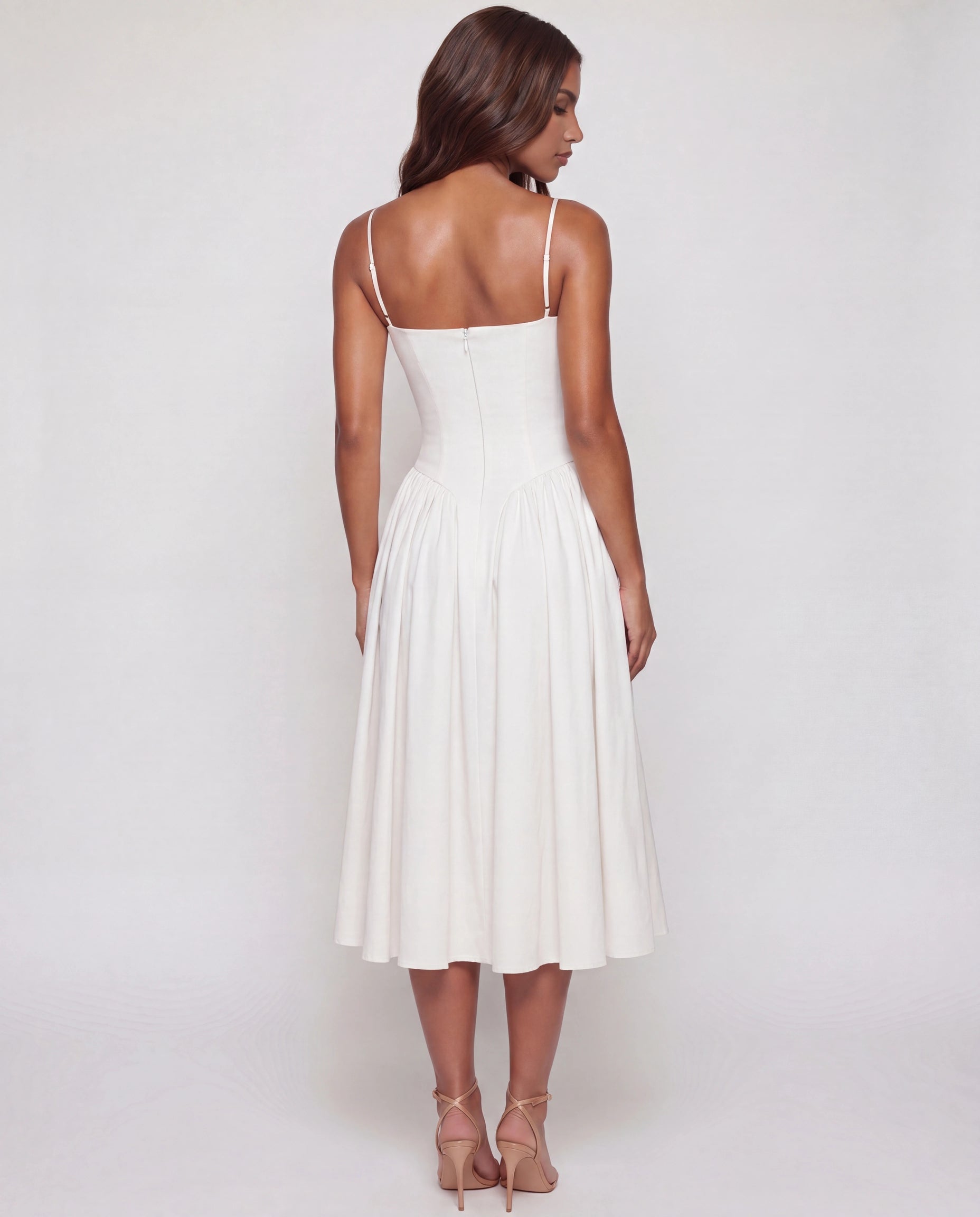 Robe midi col cœur à poches blanche Adèle