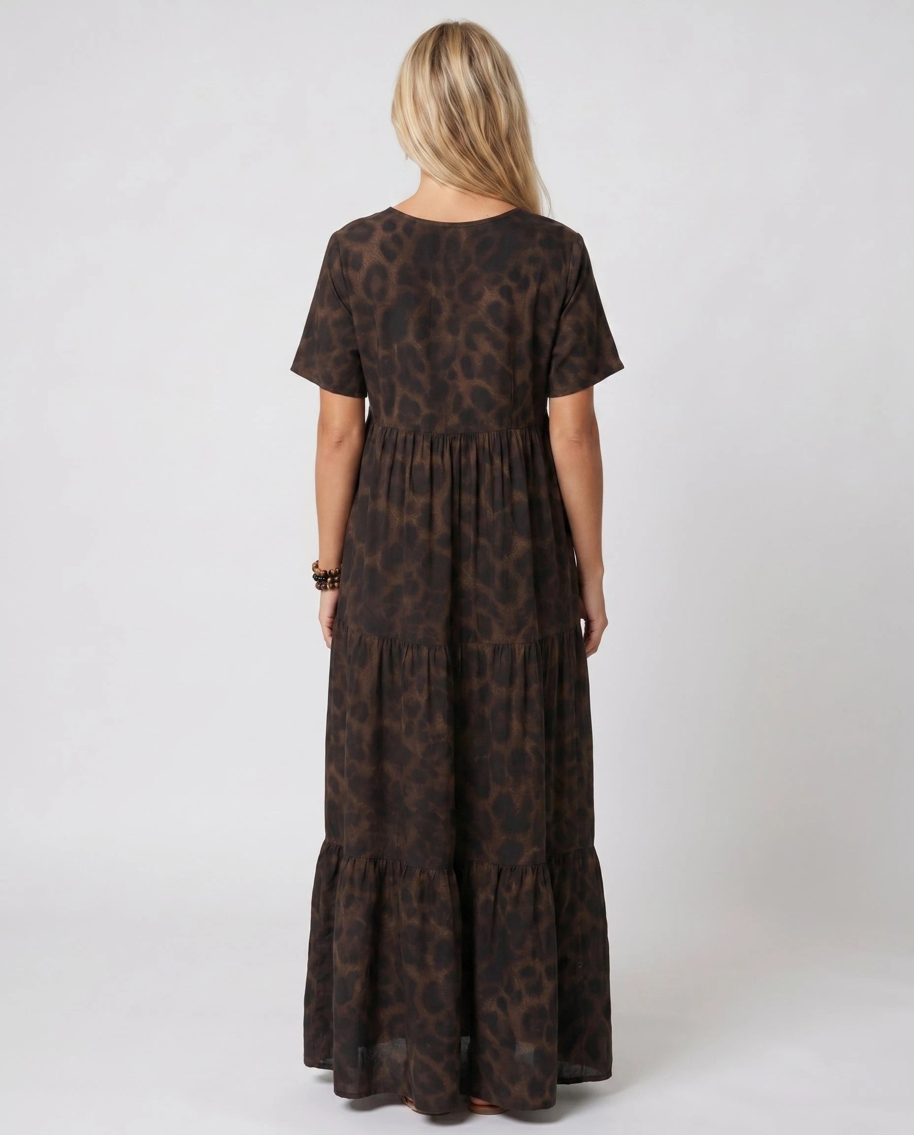Robe longue à imprimé léopard café — Anouk — Zolena