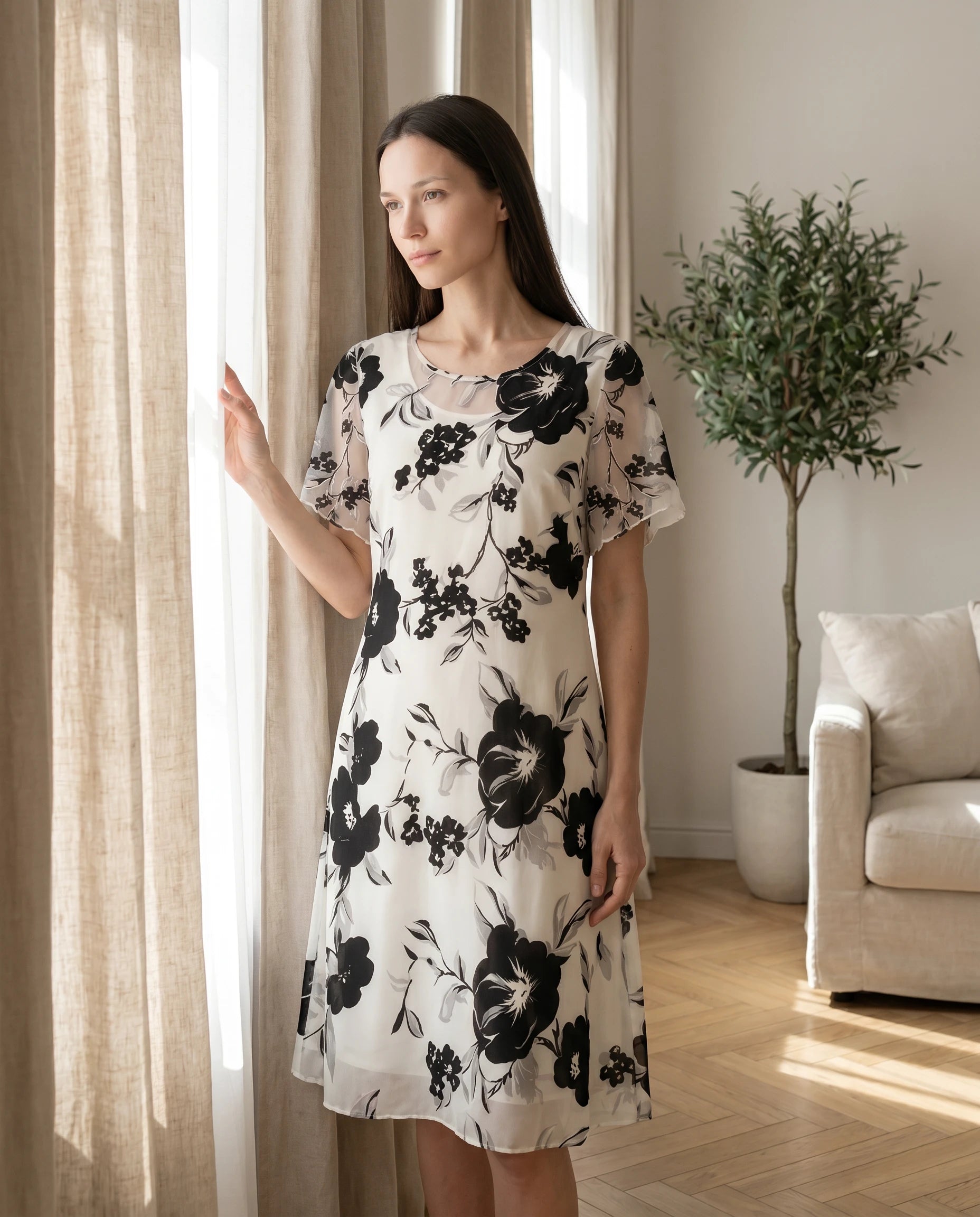 Robe Sidonie blanche portee en interieur lumineux