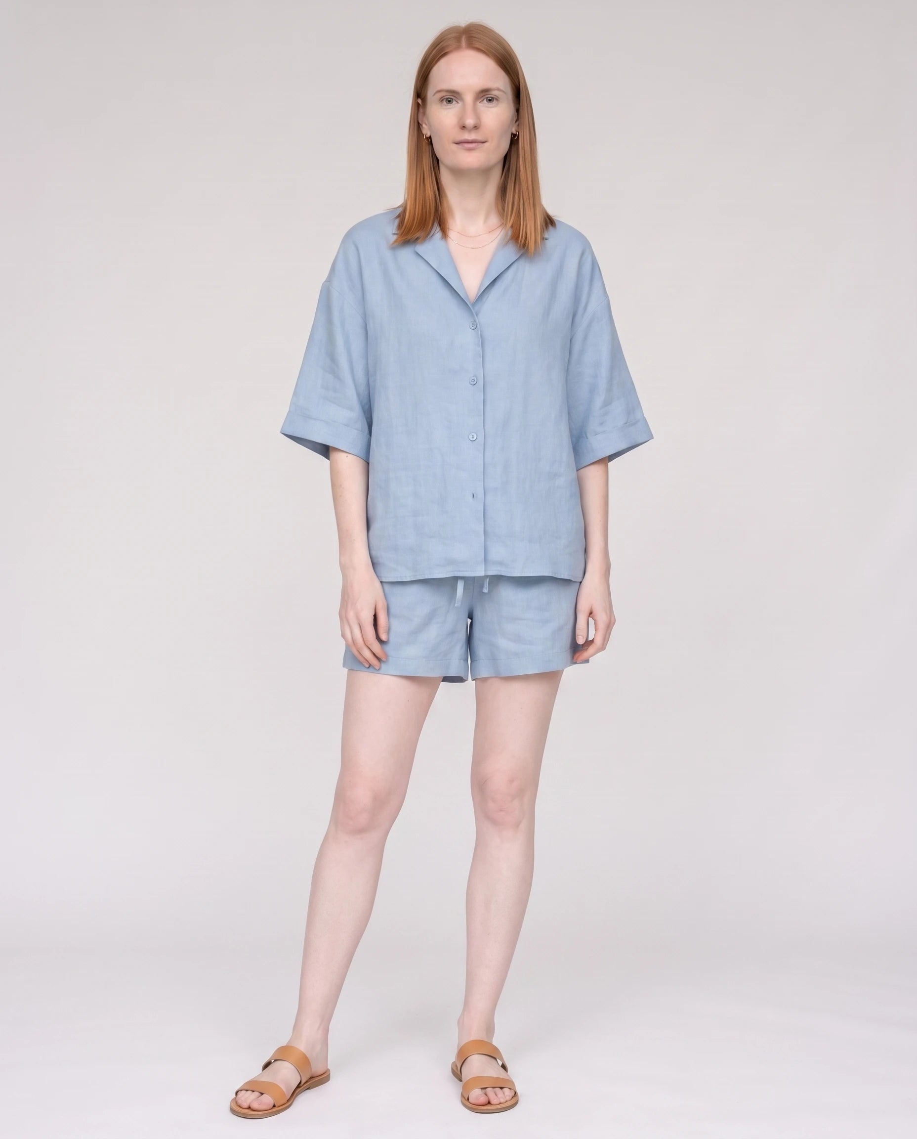 Ensemble chemise et short en lin Bleu Ciel Blandine — plein pied