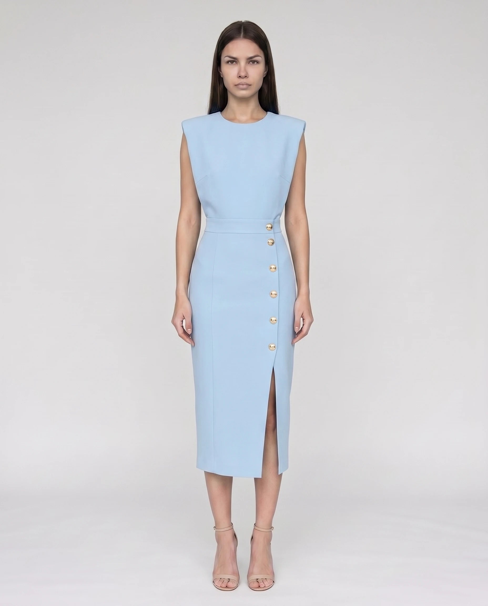 Robe midi moulante fendue Bleu Ciel Philippine
