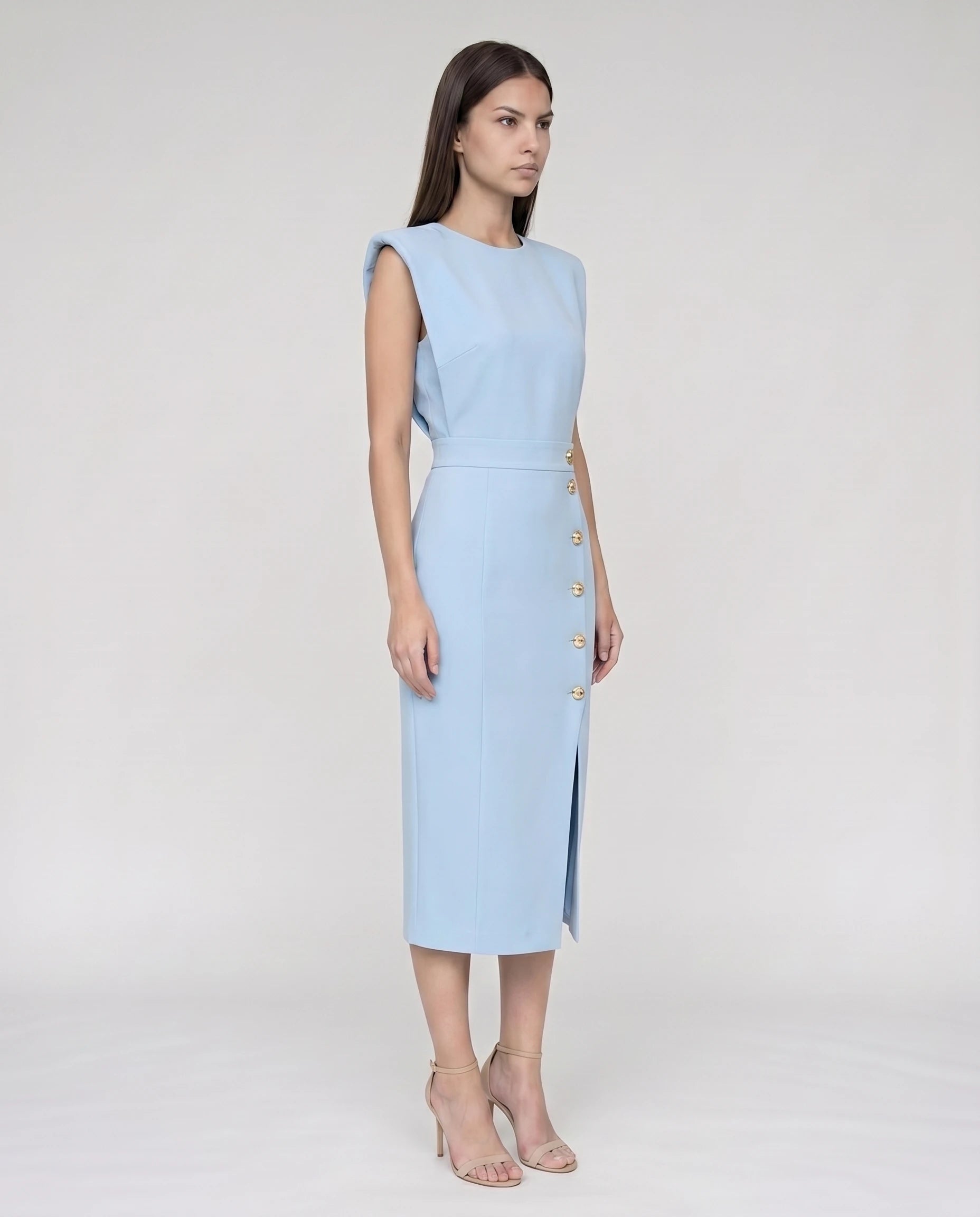 Robe midi moulante fendue Bleu Ciel Philippine
