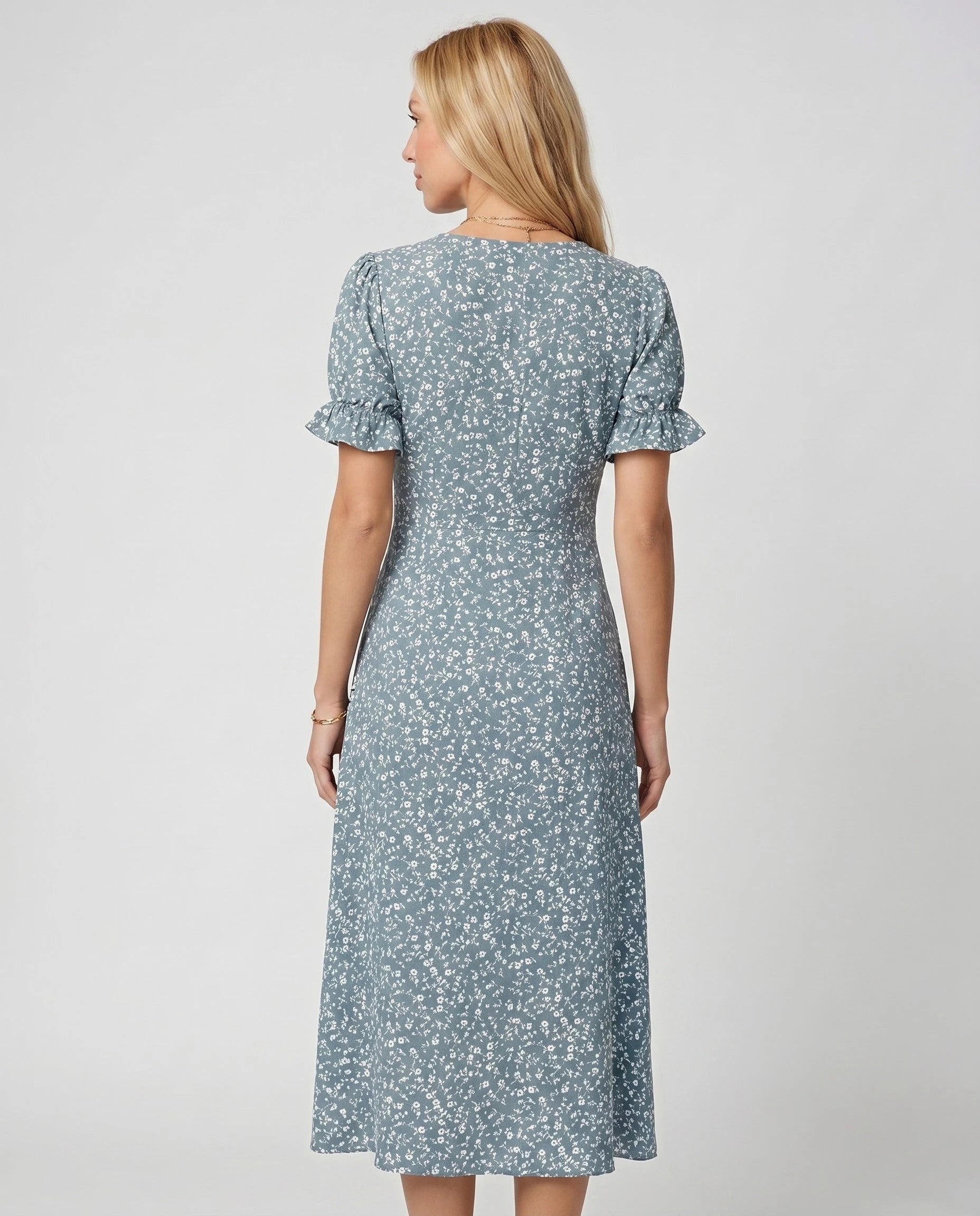 Robe portefeuille fleurie Bleu Poudre Zolena