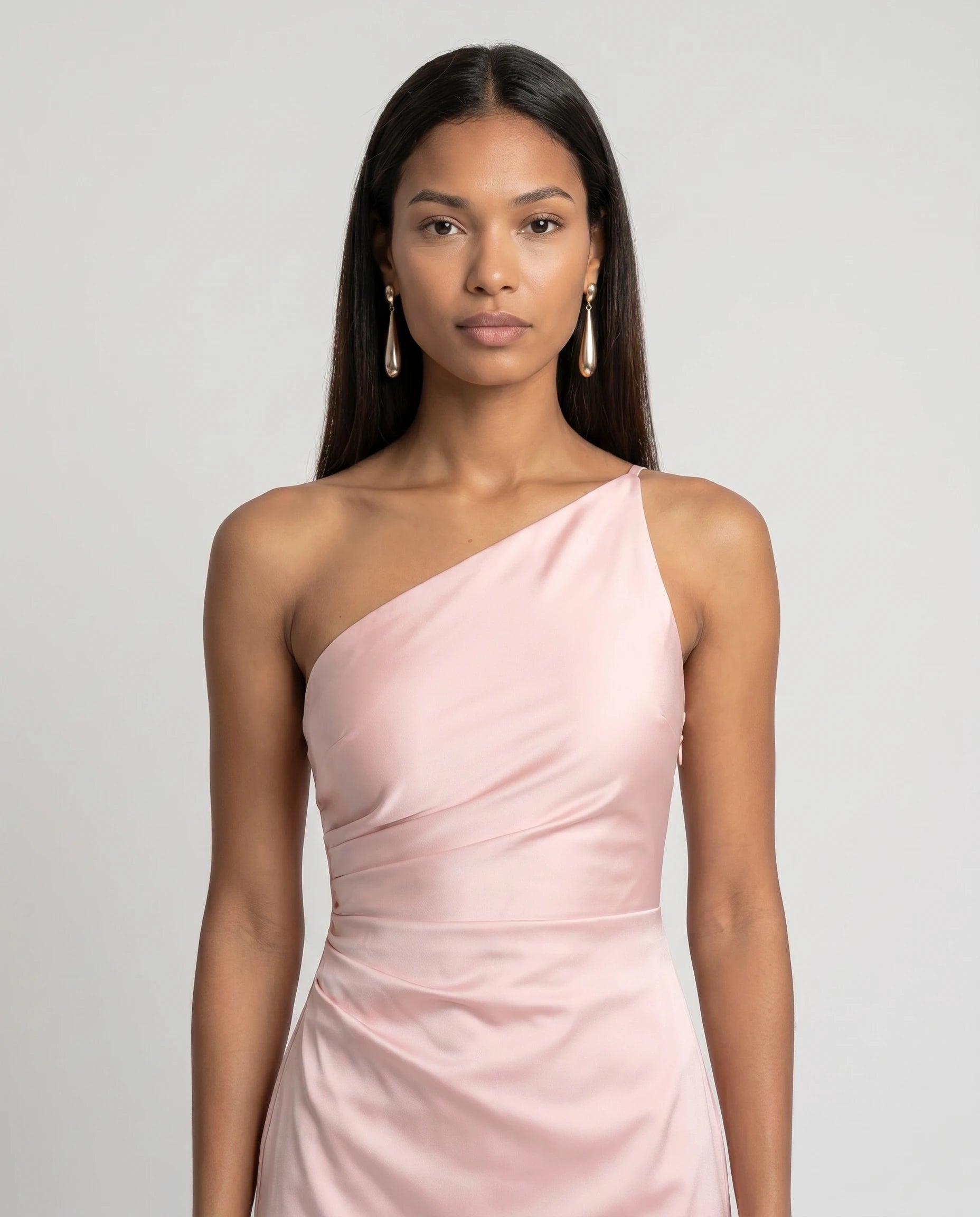 Robe longue en satin une epaule - Rose Blush - Ines