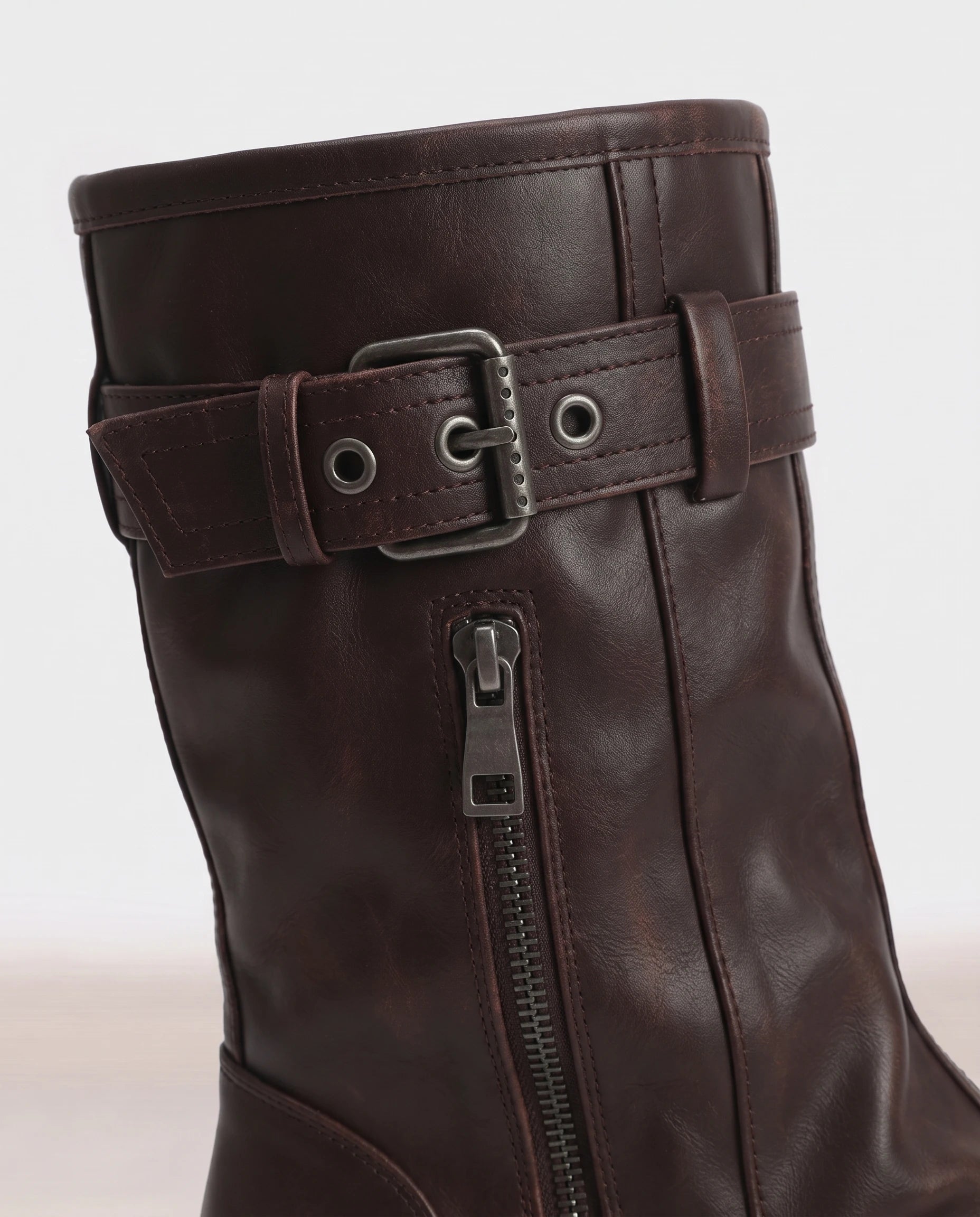 Bottes biker à guêtre superposée Xavière — Brun, packshot vue complémentaire