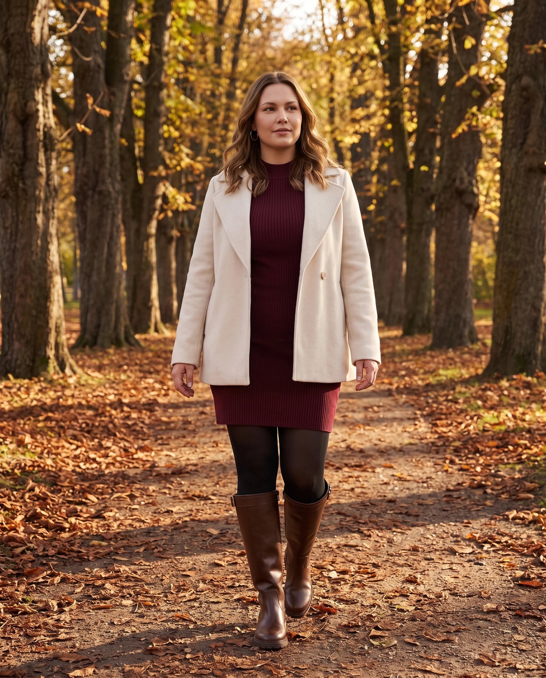 Bottes cavalieres a plateforme en simili Radegonde Marron Café — portées en situation