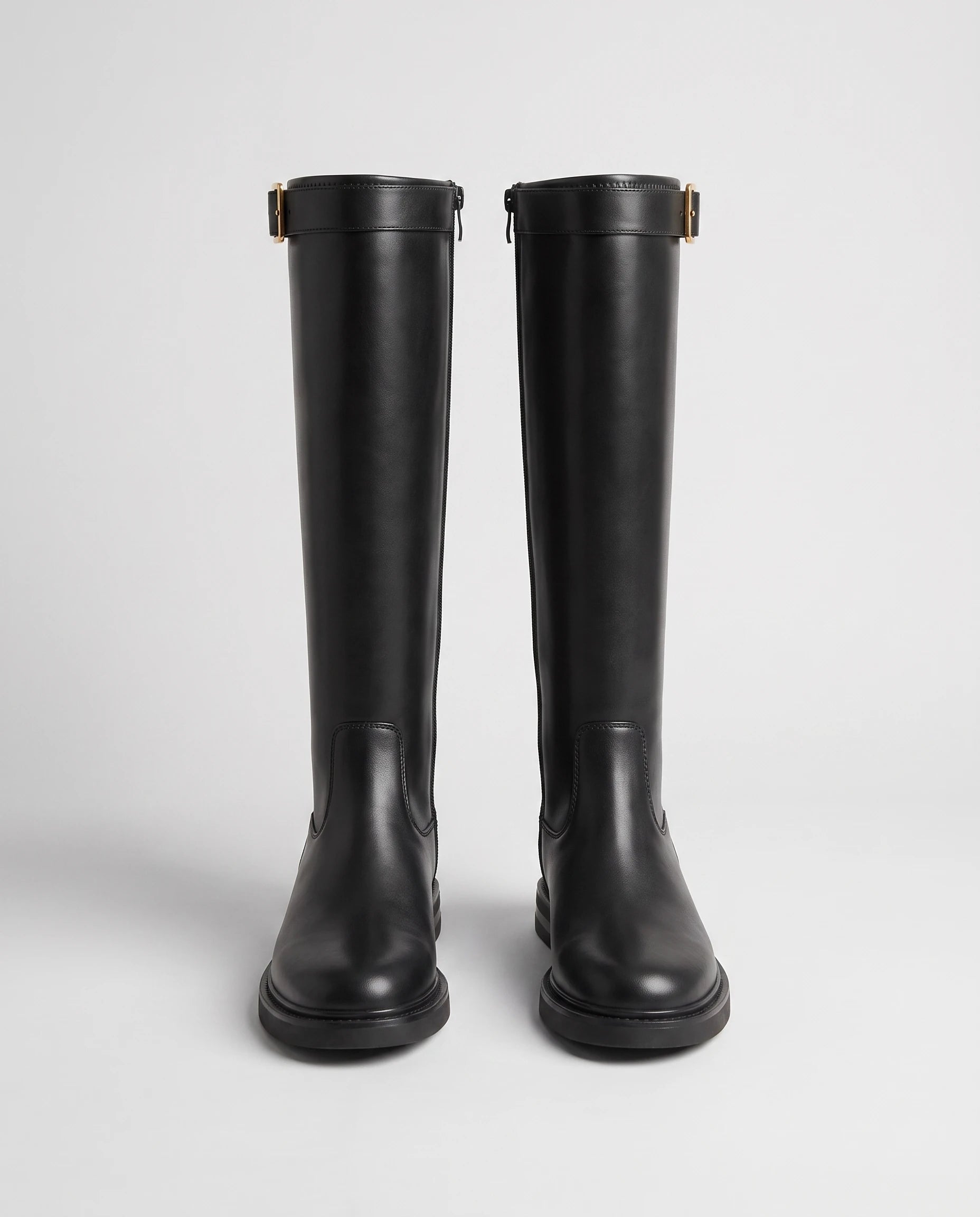 Bottes cavalieres a plateforme en simili Radegonde Noir — packshot studio