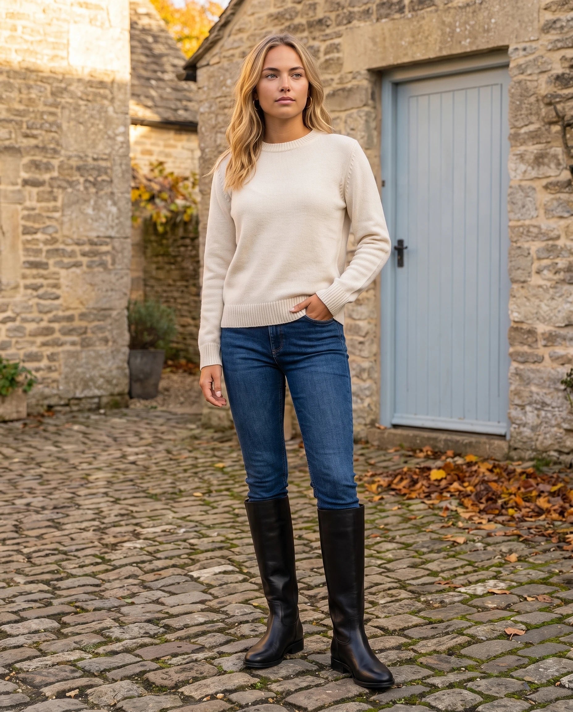 Bottes cavalieres plates en simili Ysabeau Noir — portées en extérieur