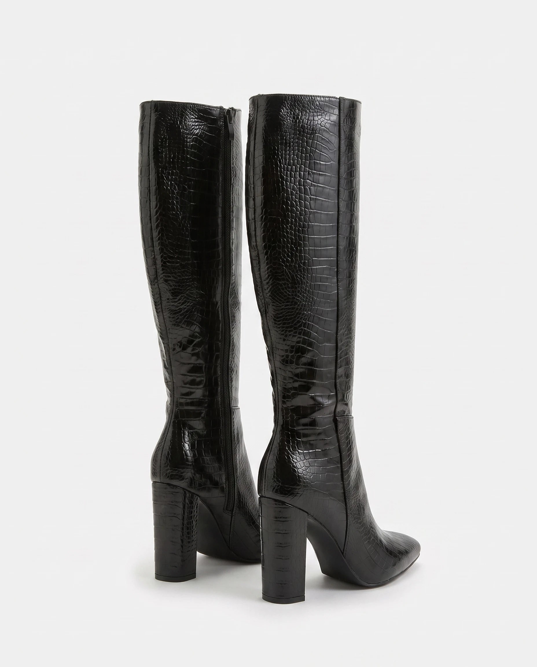 Bottes hautes croco vernies à talon Théodorine — Noir, packshot vue complémentaire