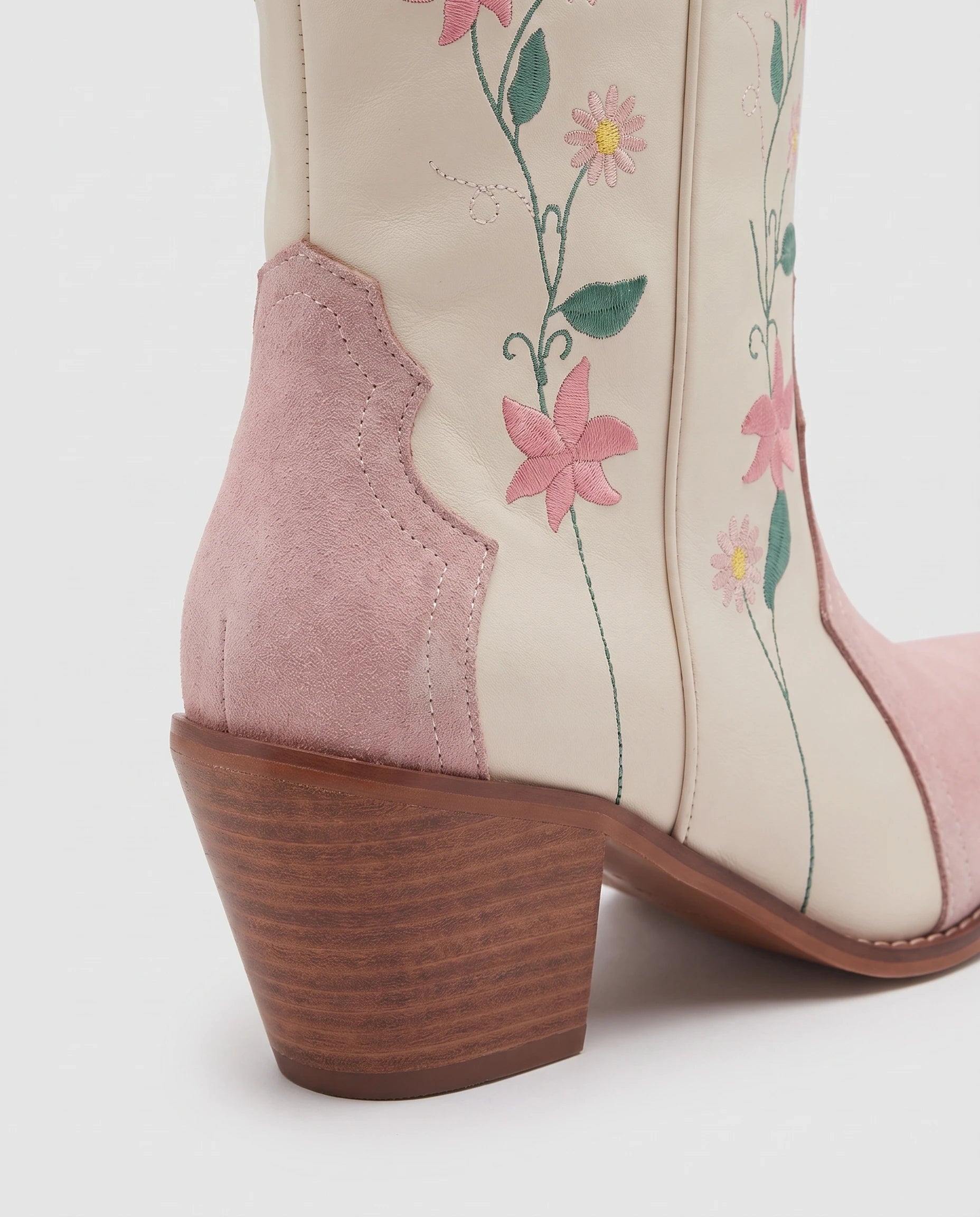 Bottes hautes western bicolores en simili Fleurine Écru et Rose Poudré — packshot, second angle