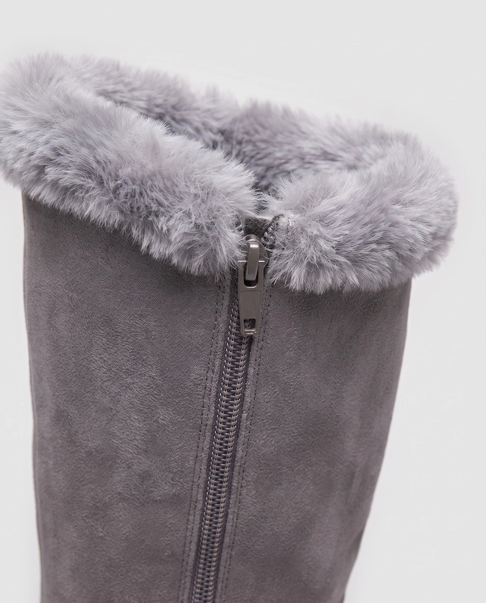 Bottes fourrées zippées en suédine Douce — Gris, packshot vue complémentaire