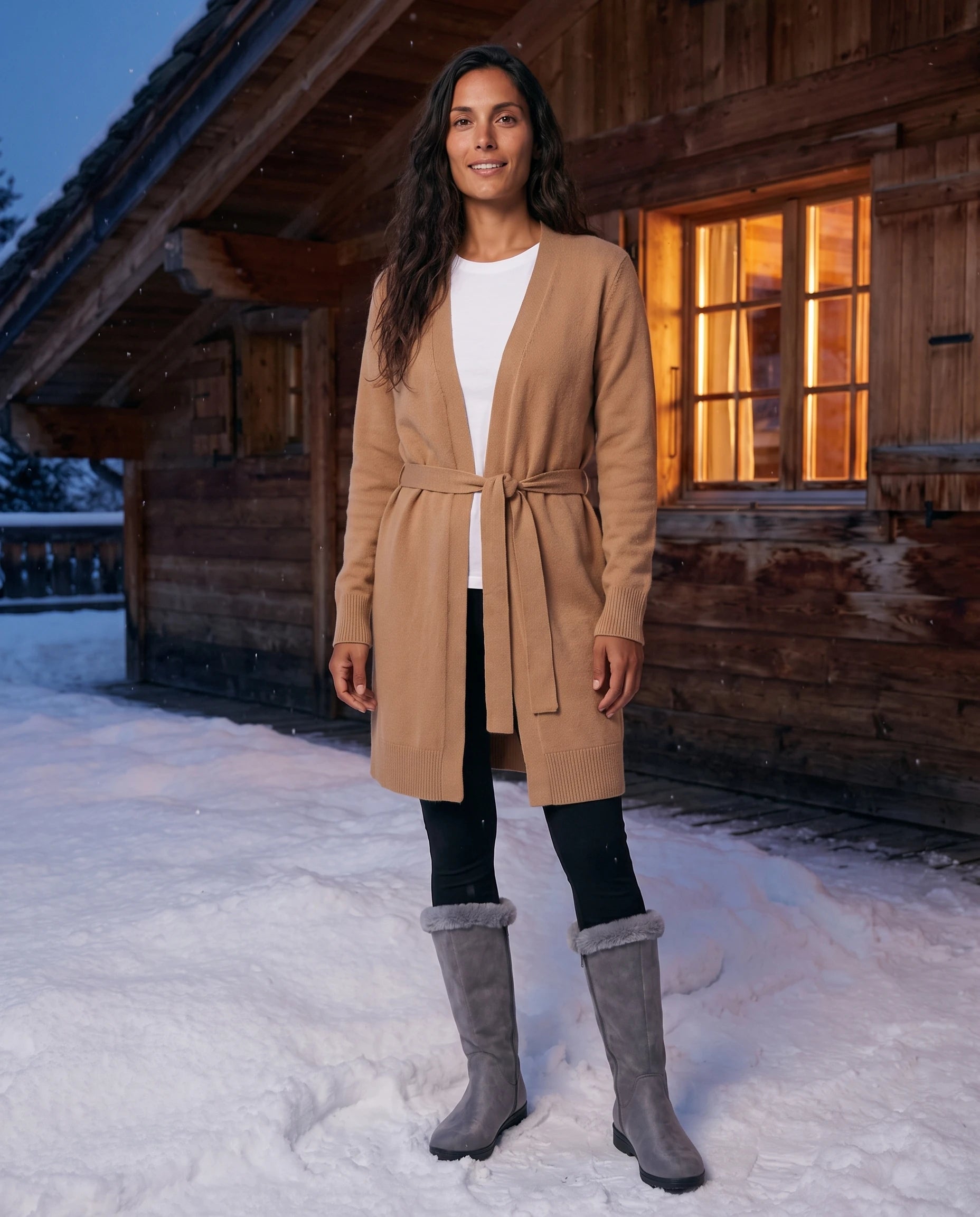 Bottes fourrées zippées en suédine Douce — Gris, portées en extérieur