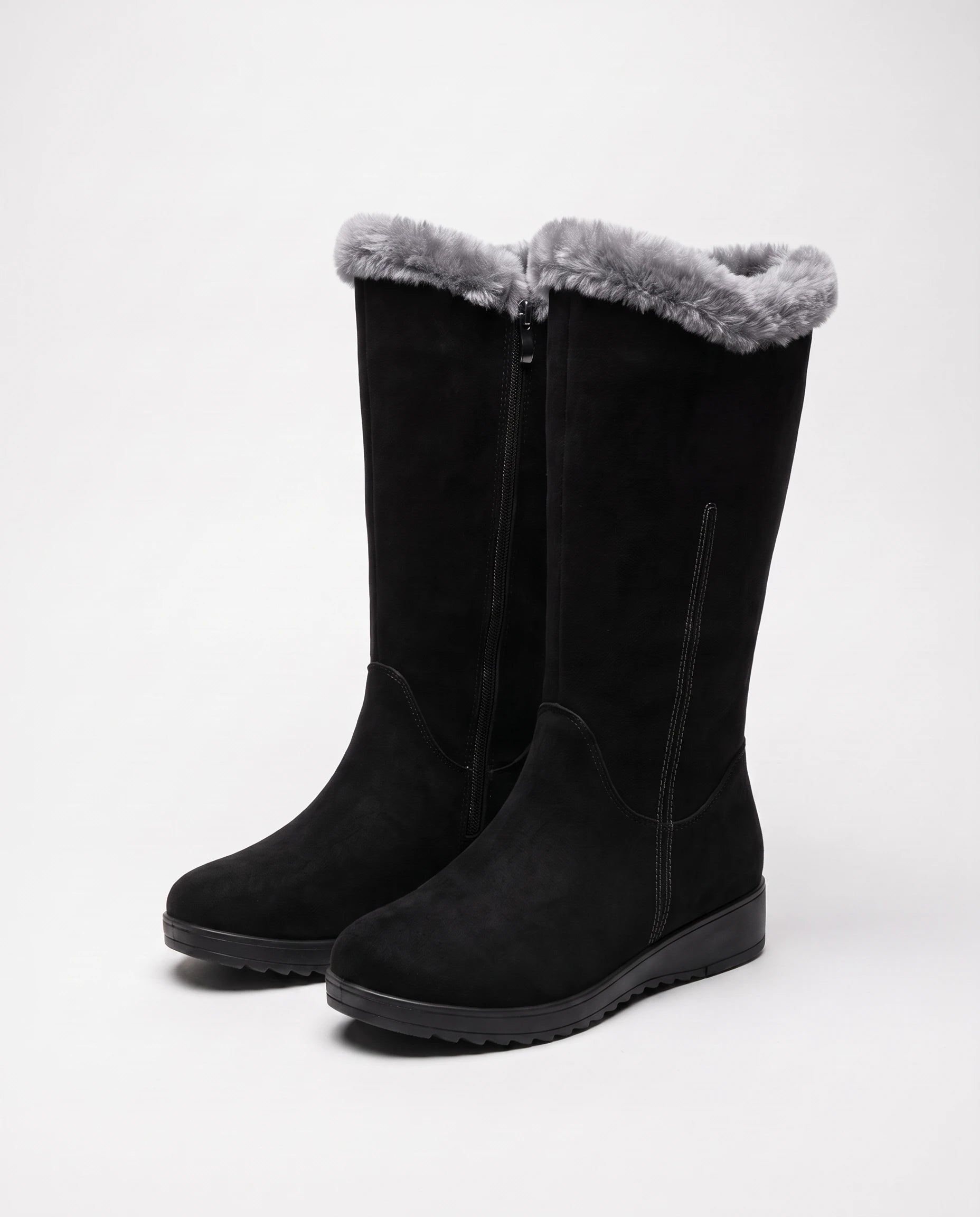 Bottes fourrées zippées en suédine Douce — Noir, packshot vue complémentaire