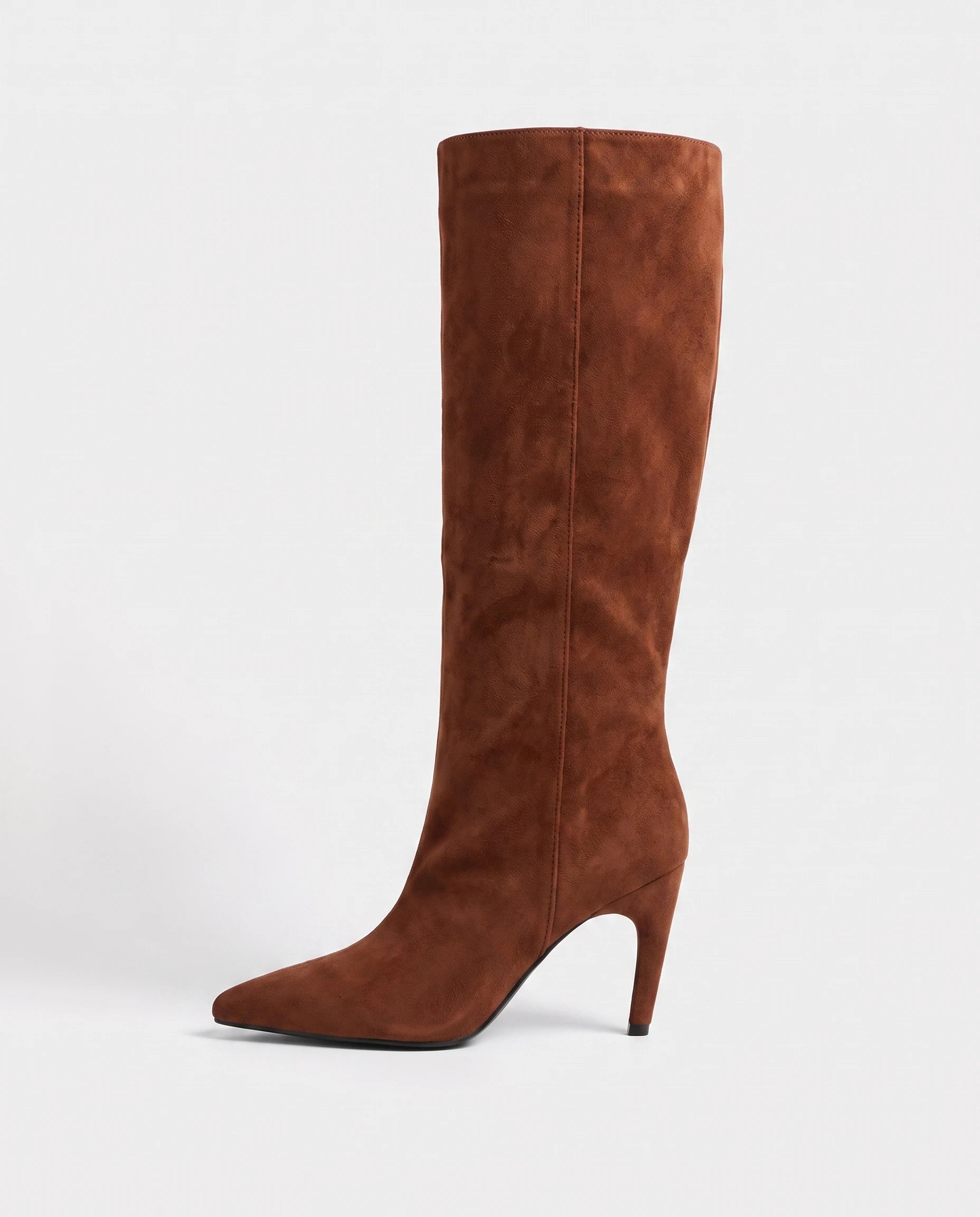 Bottes hautes en suédine à talon fin Raphaëlle — Cognac, packshot vue complémentaire