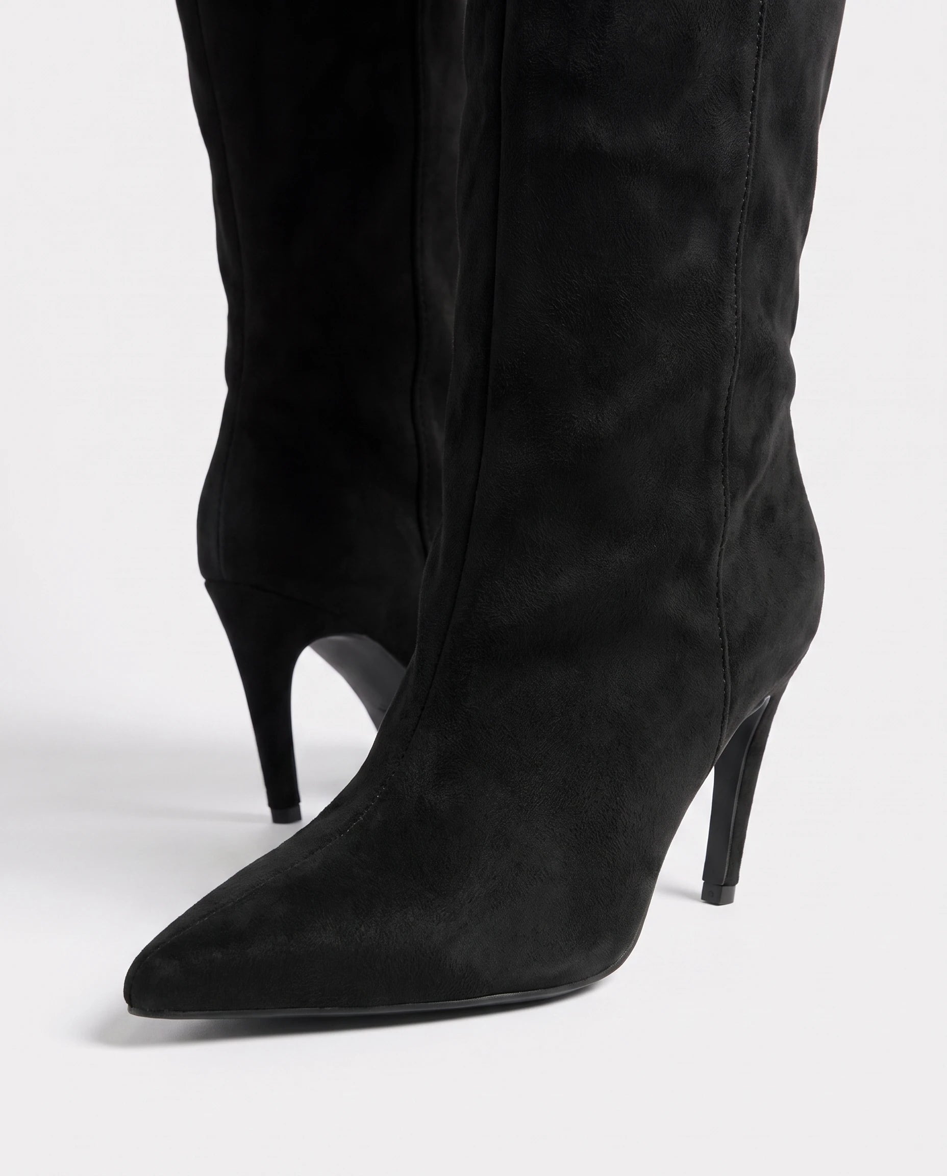 Bottes hautes en suédine à talon fin Raphaëlle — Noir, packshot vue complémentaire