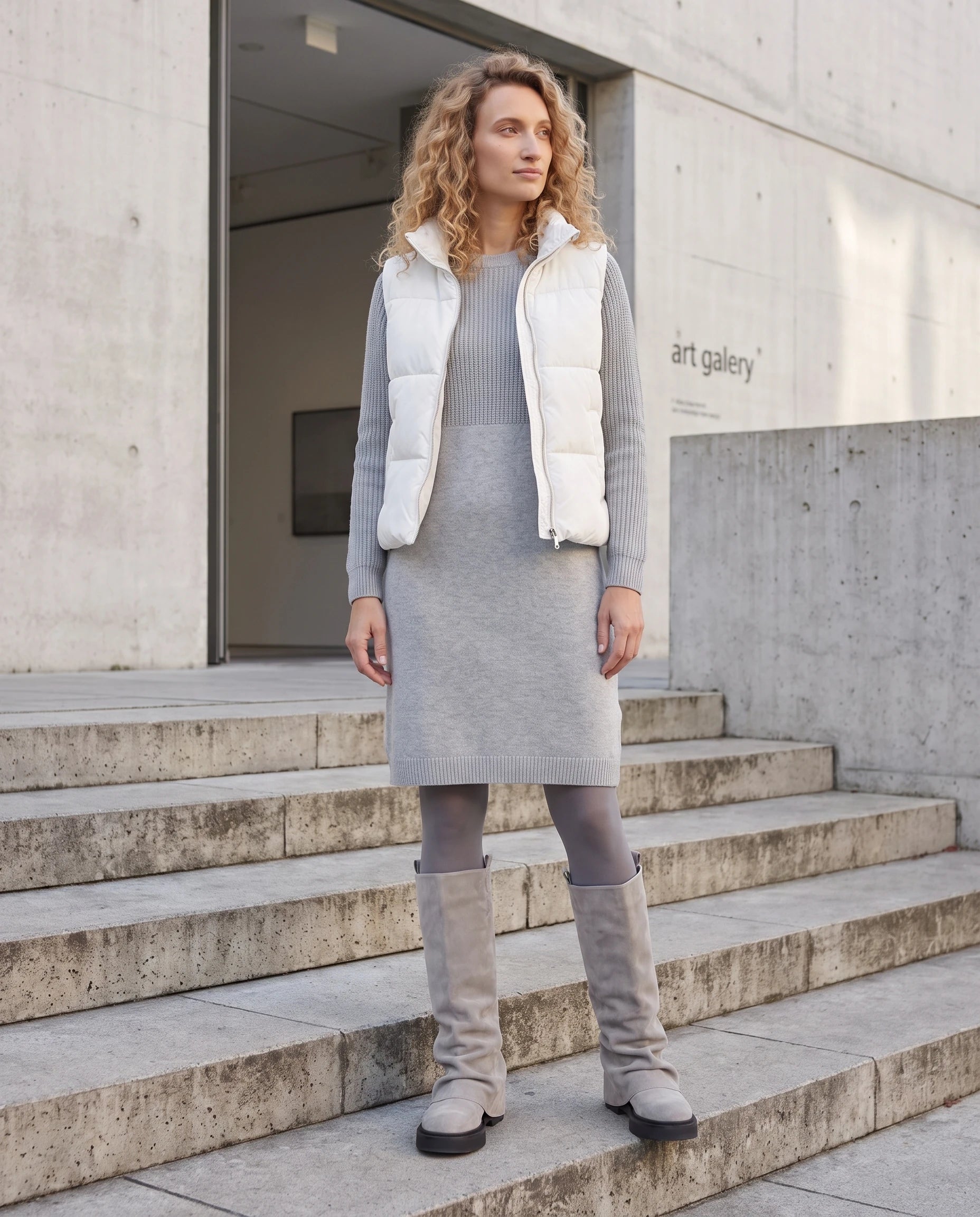 Bottes à guêtre repliée Wanda — Gris, portées en extérieur
