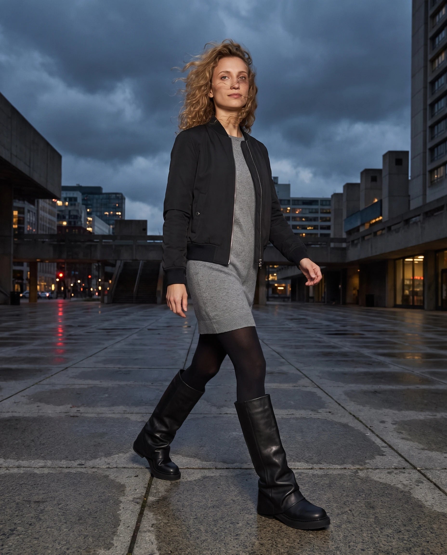 Bottes à guêtre repliée Wanda — Noir, portées en situation urbaine