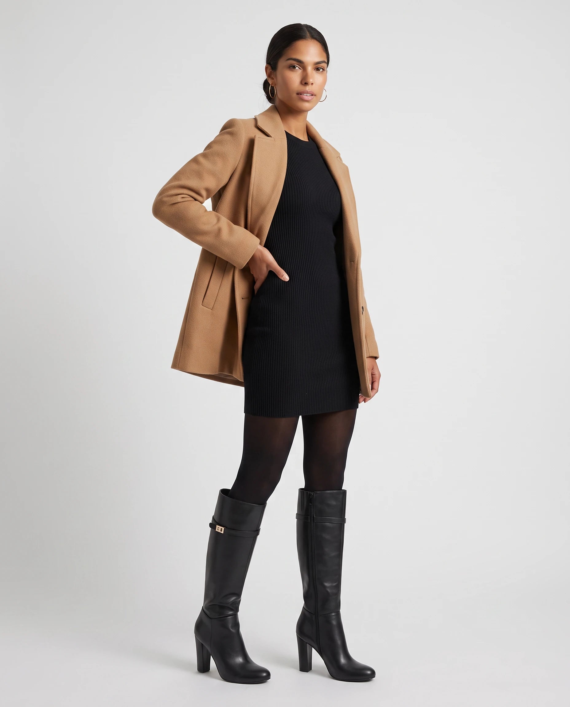 Bottes hautes a revers et talon haut en simili Marcelline Noir — portées en pied