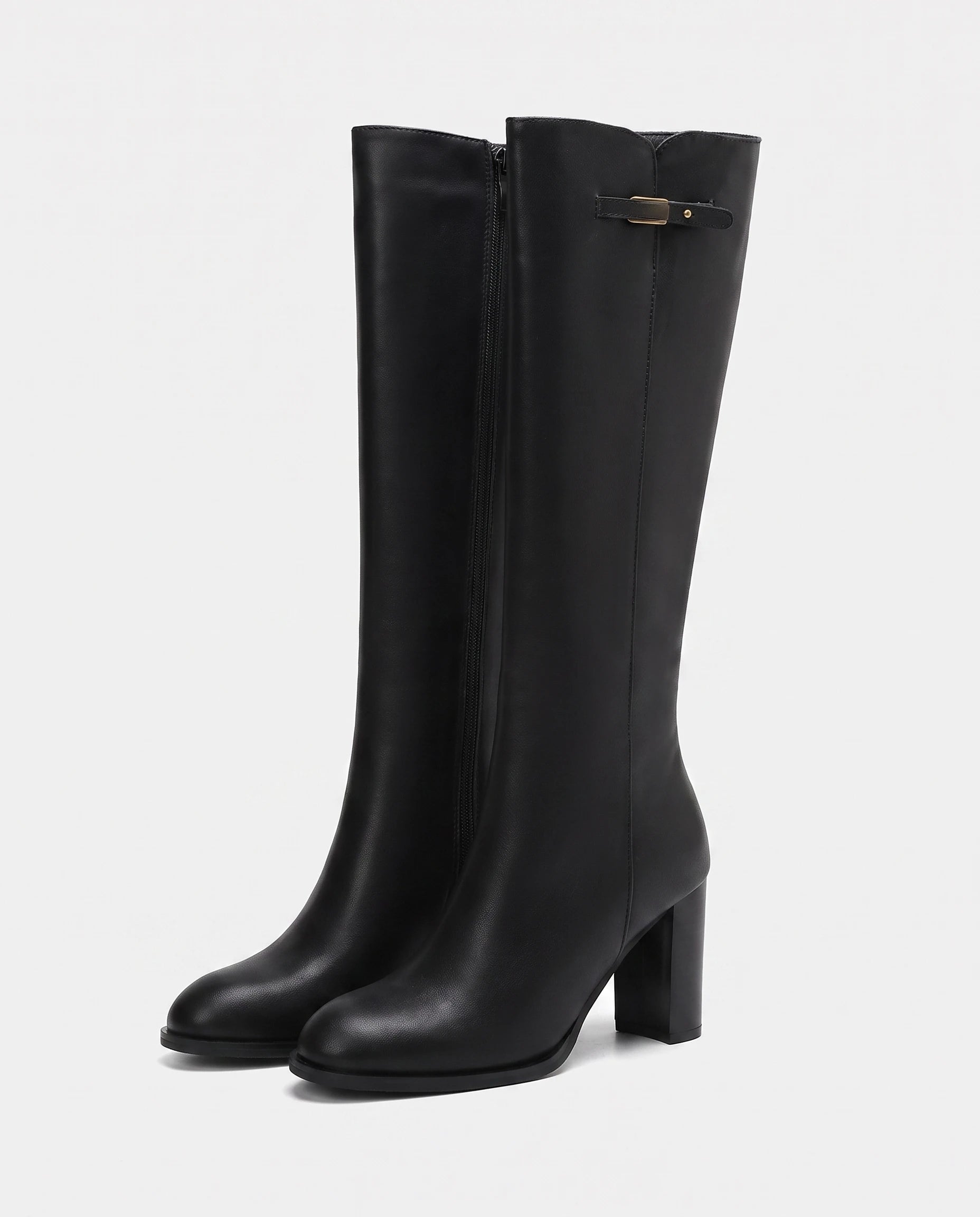 Bottes hautes a talon rond en simili Sylvanie Noir — packshot studio
