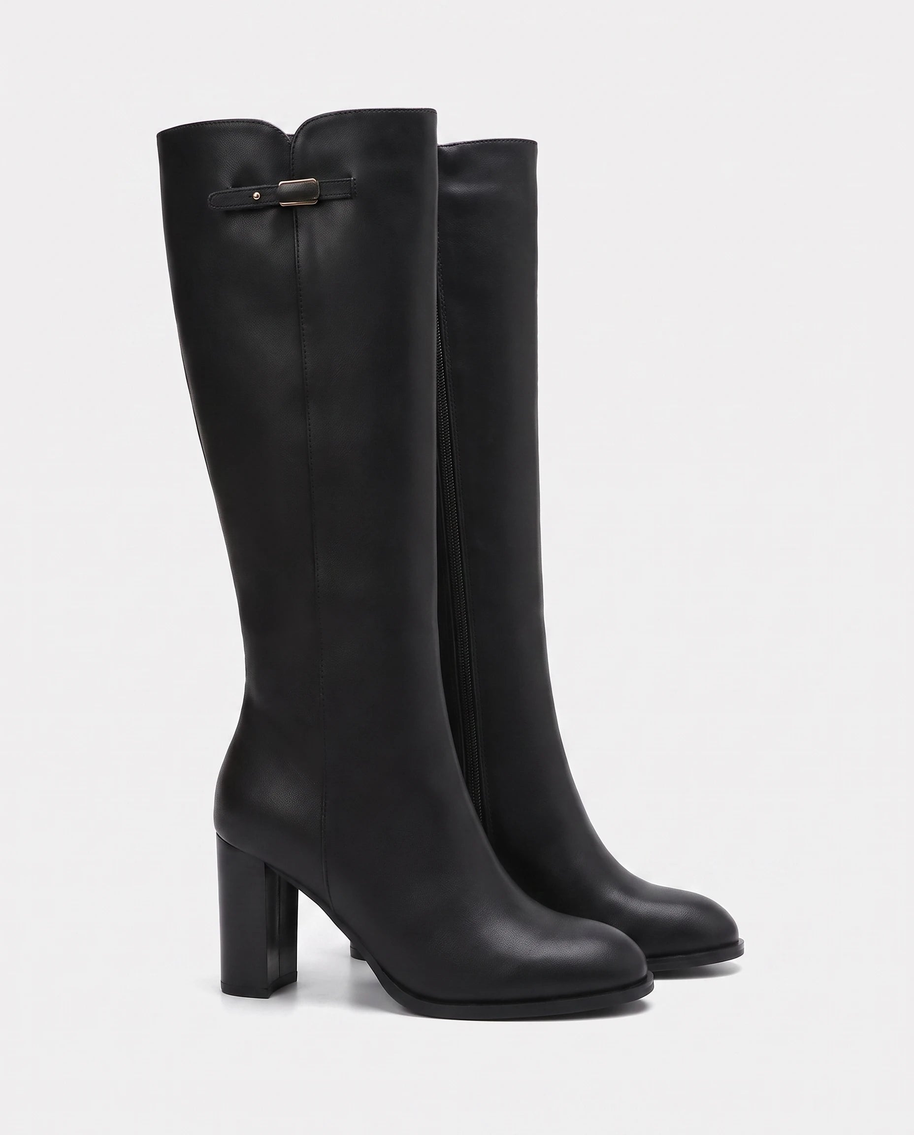Bottes hautes a talon rond en simili Sylvanie Noir — packshot, second angle