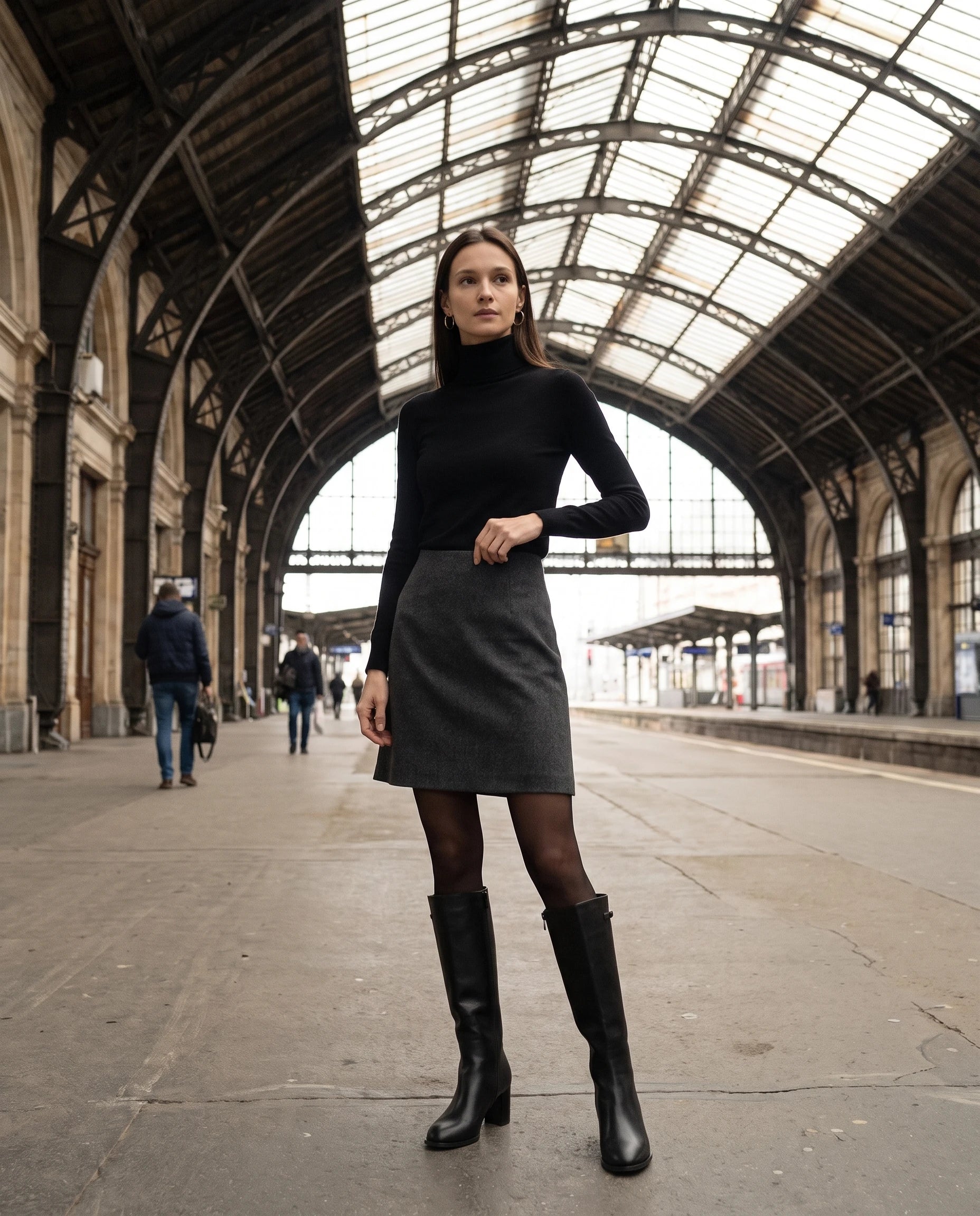 Bottes hautes a talon rond en simili Sylvanie Noir — portées en extérieur