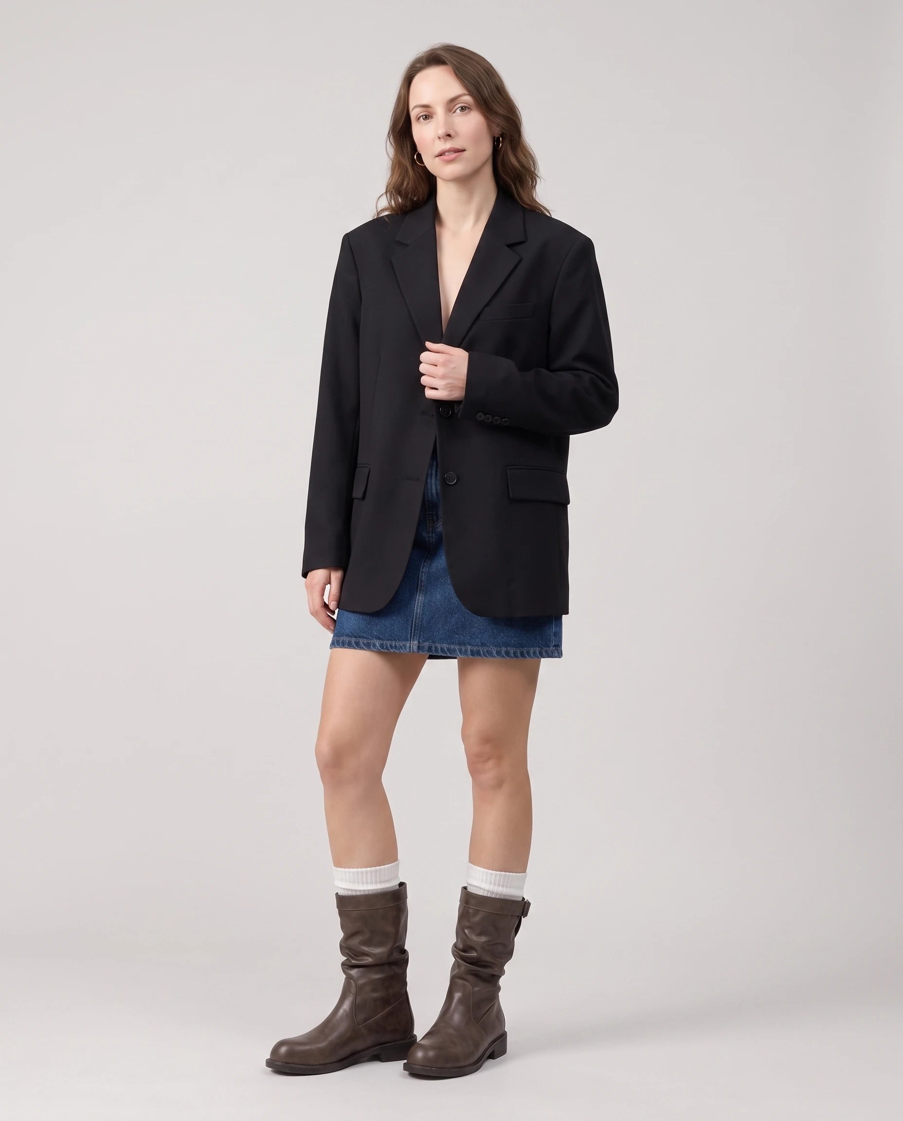 Bottes mi-mollet slouchy en simili Almire Brun Vieilli — portées en pied
