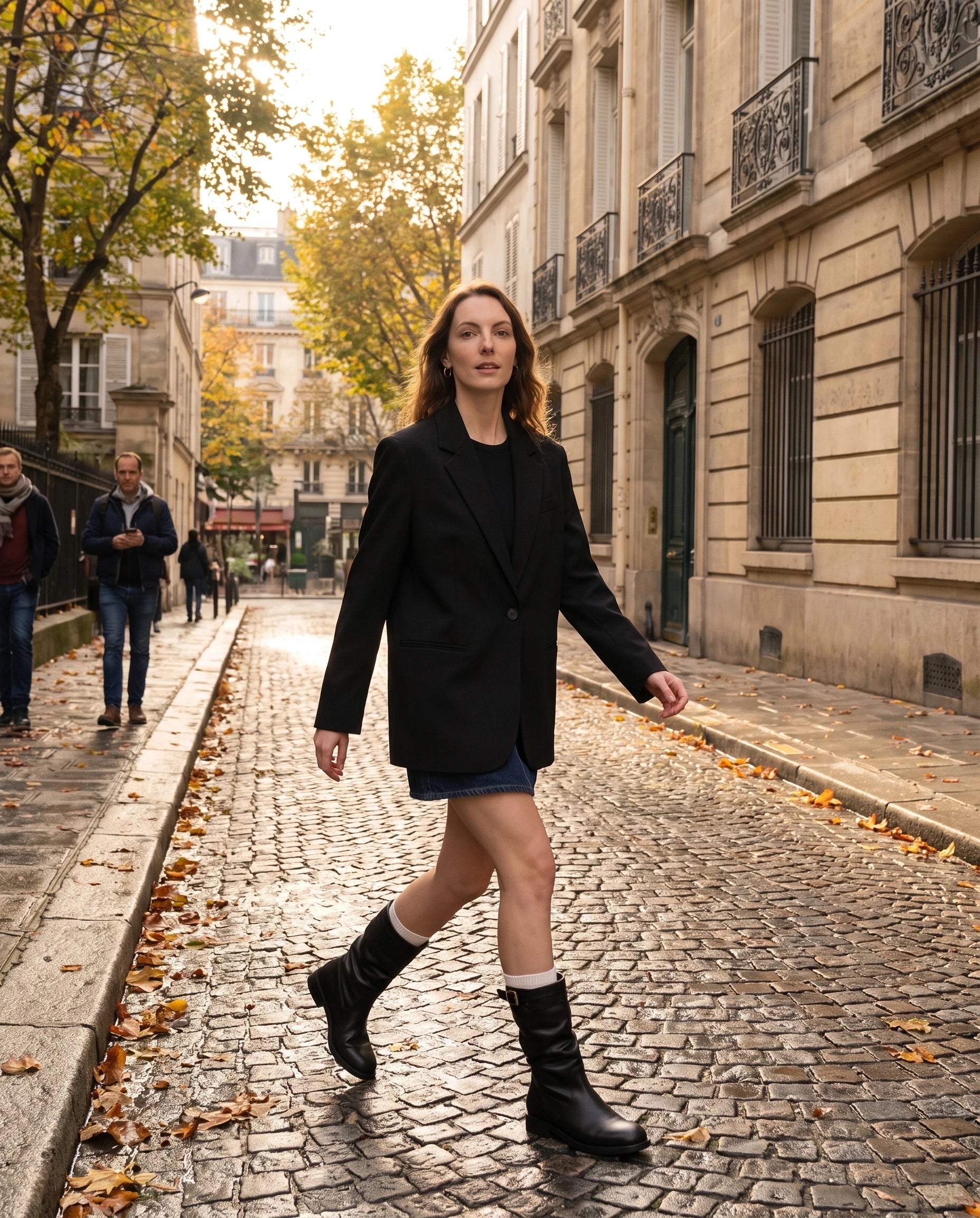 Bottes mi-mollet slouchy en simili Almire Noir — portées en situation