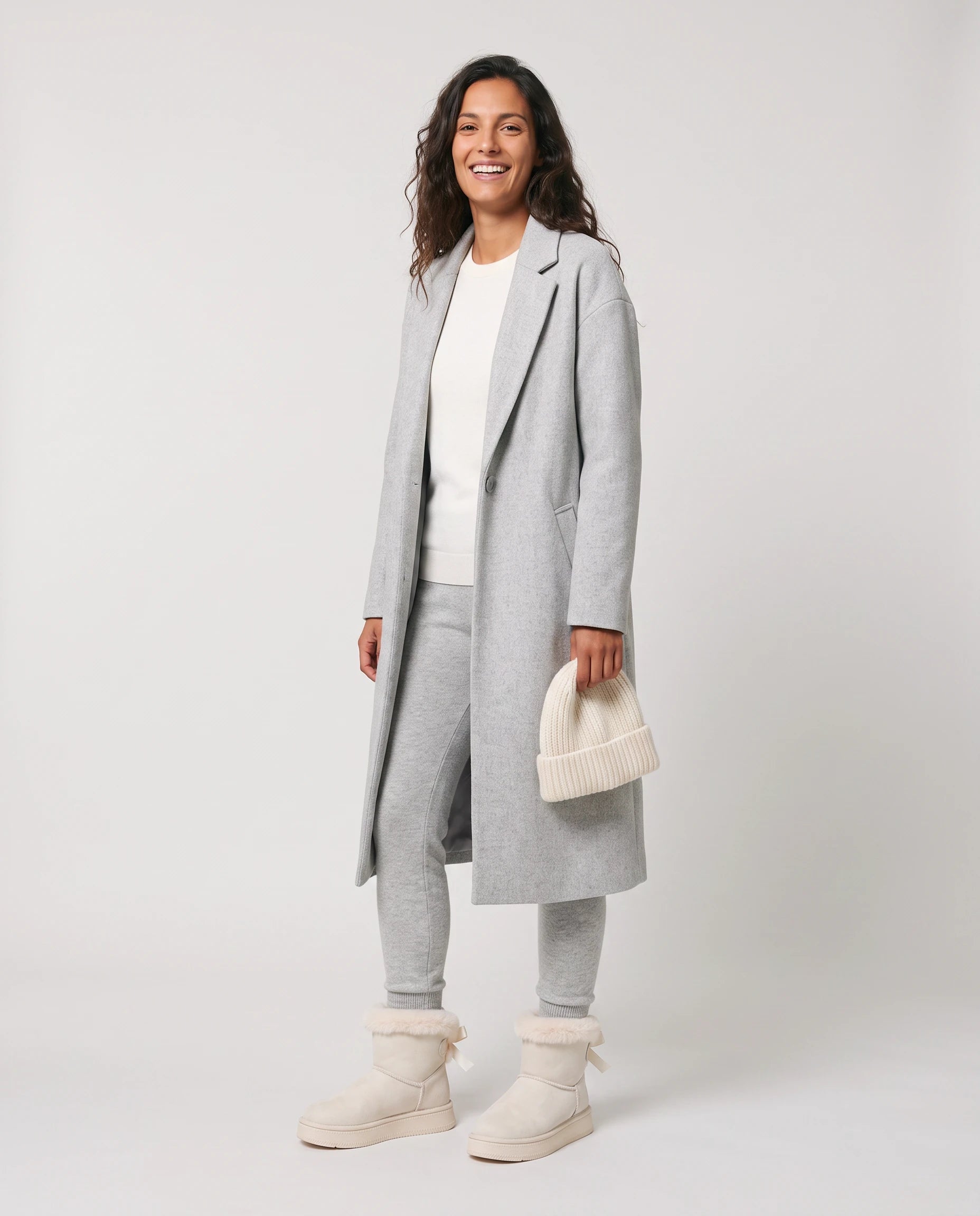Bottes de neige à nœud et col fourrure Opaline — Blanc, portées en plein pied studio