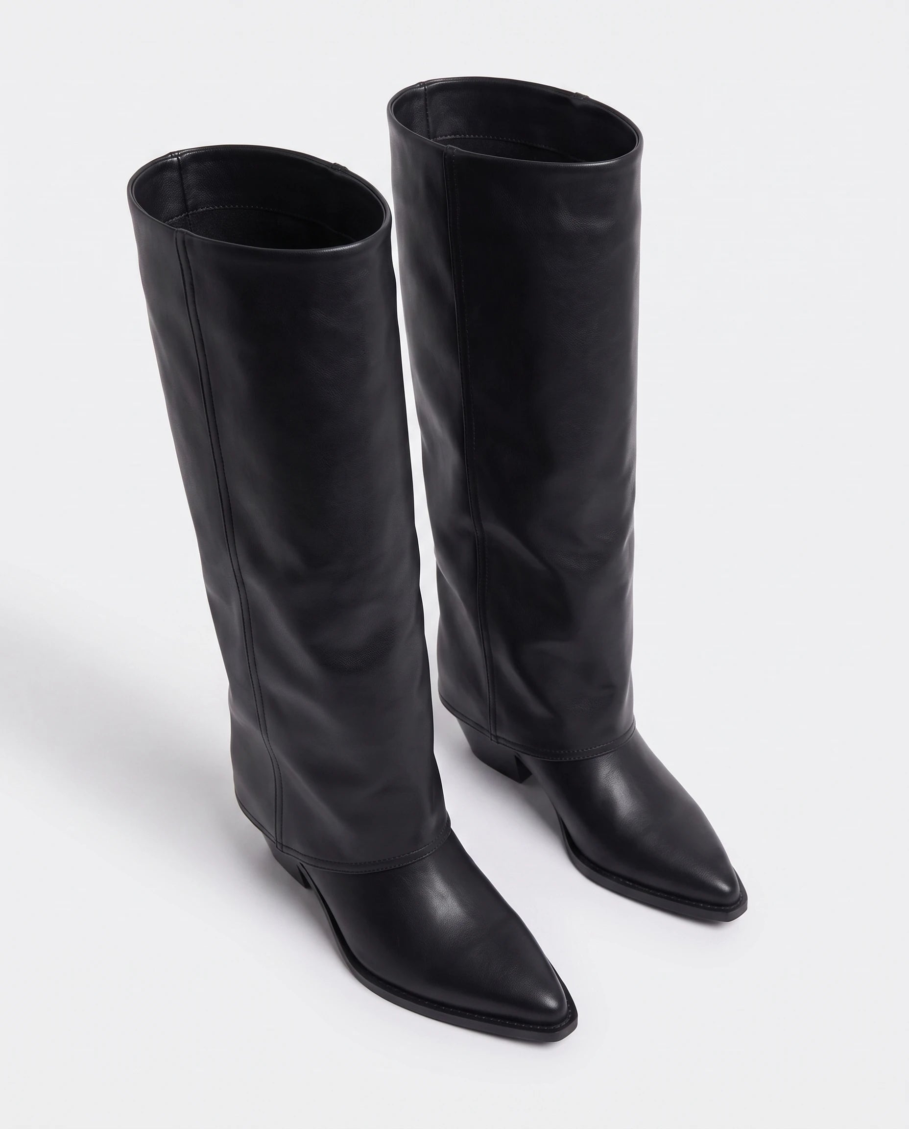Bottes hautes à revers en simili Rosemarie — Noir, packshot vue complémentaire
