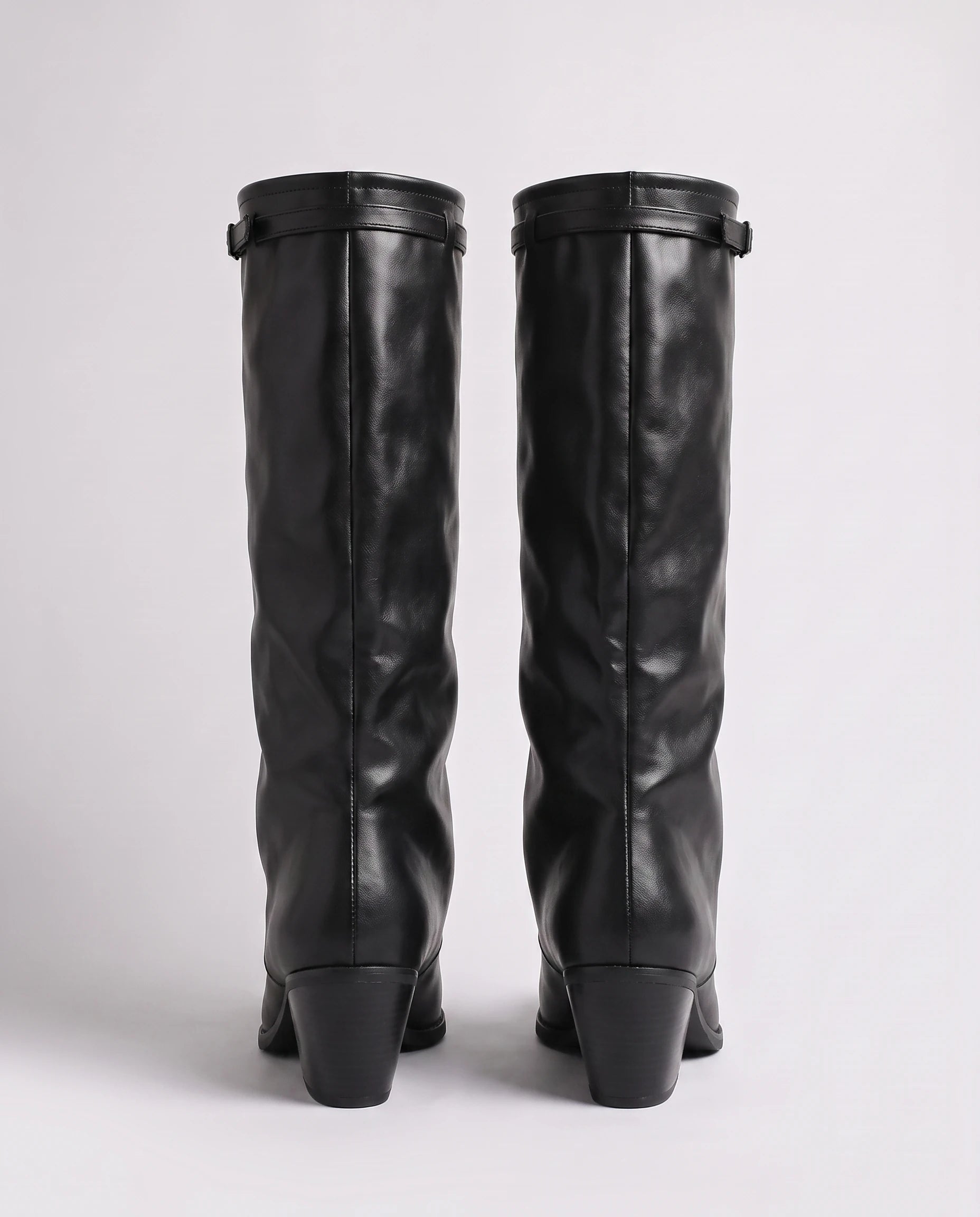Bottes hautes à revers bouclé effet cuir Ysolde — Noir, packshot vue complémentaire