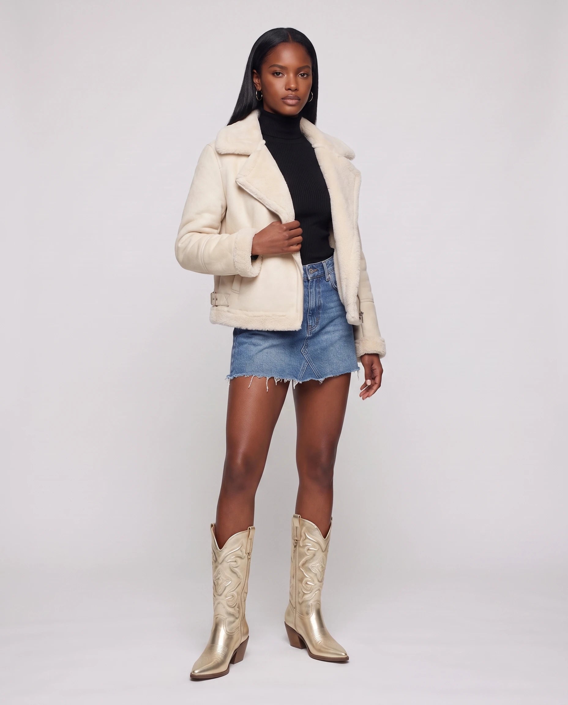 Bottes santiags mi-mollet en simili Artémise Doré — portées en pied