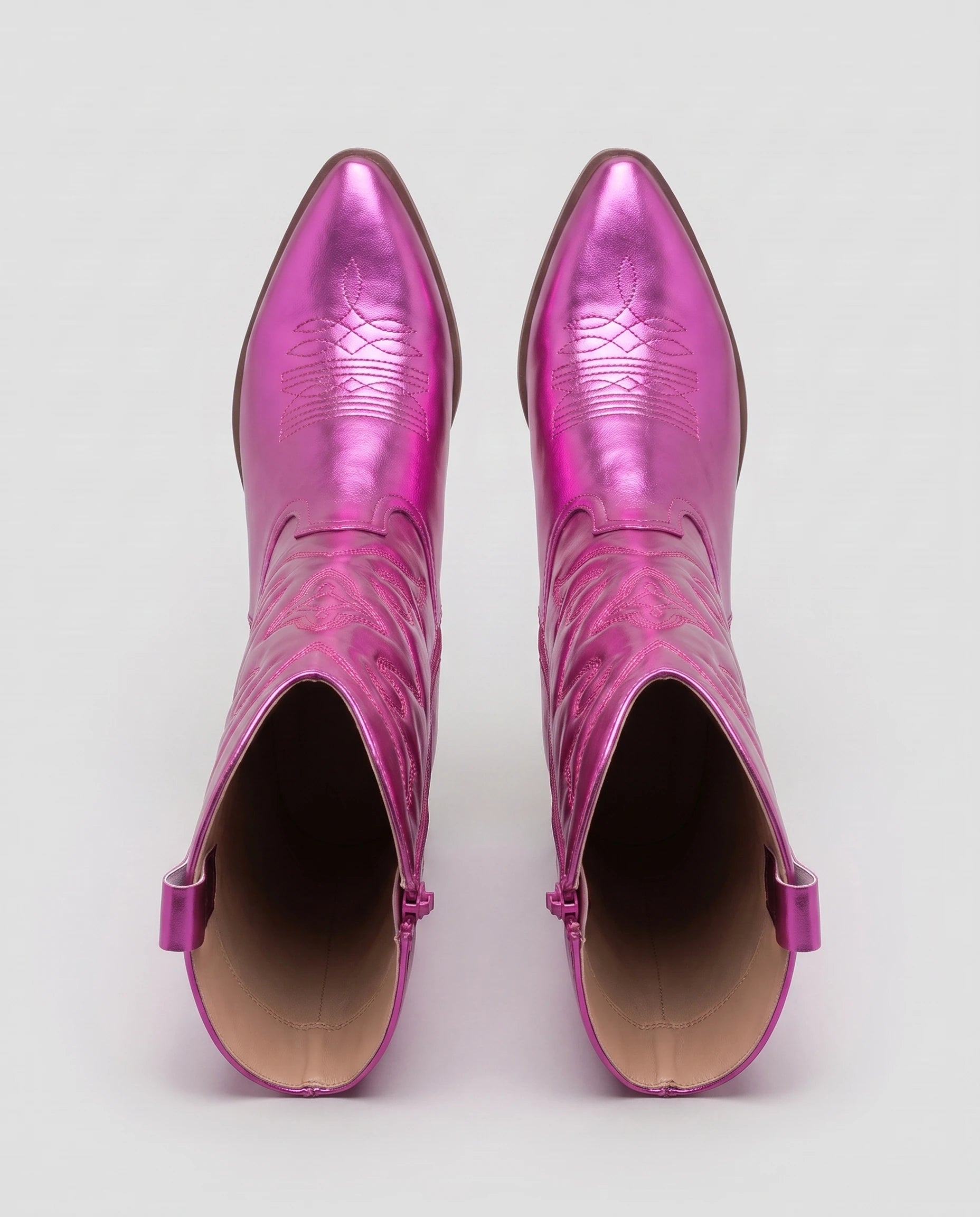 Bottes santiags mi-mollet en simili Artémise Fuchsia — packshot, second angle