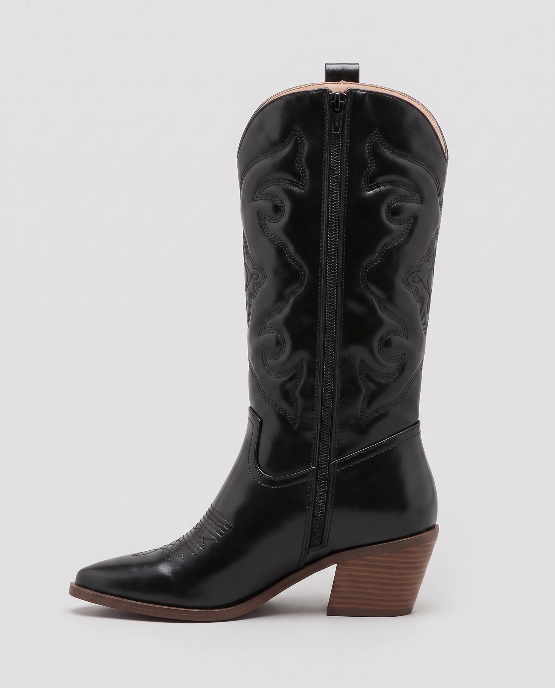 Bottes santiags mi-mollet en simili Artémise Noir — packshot, second angle