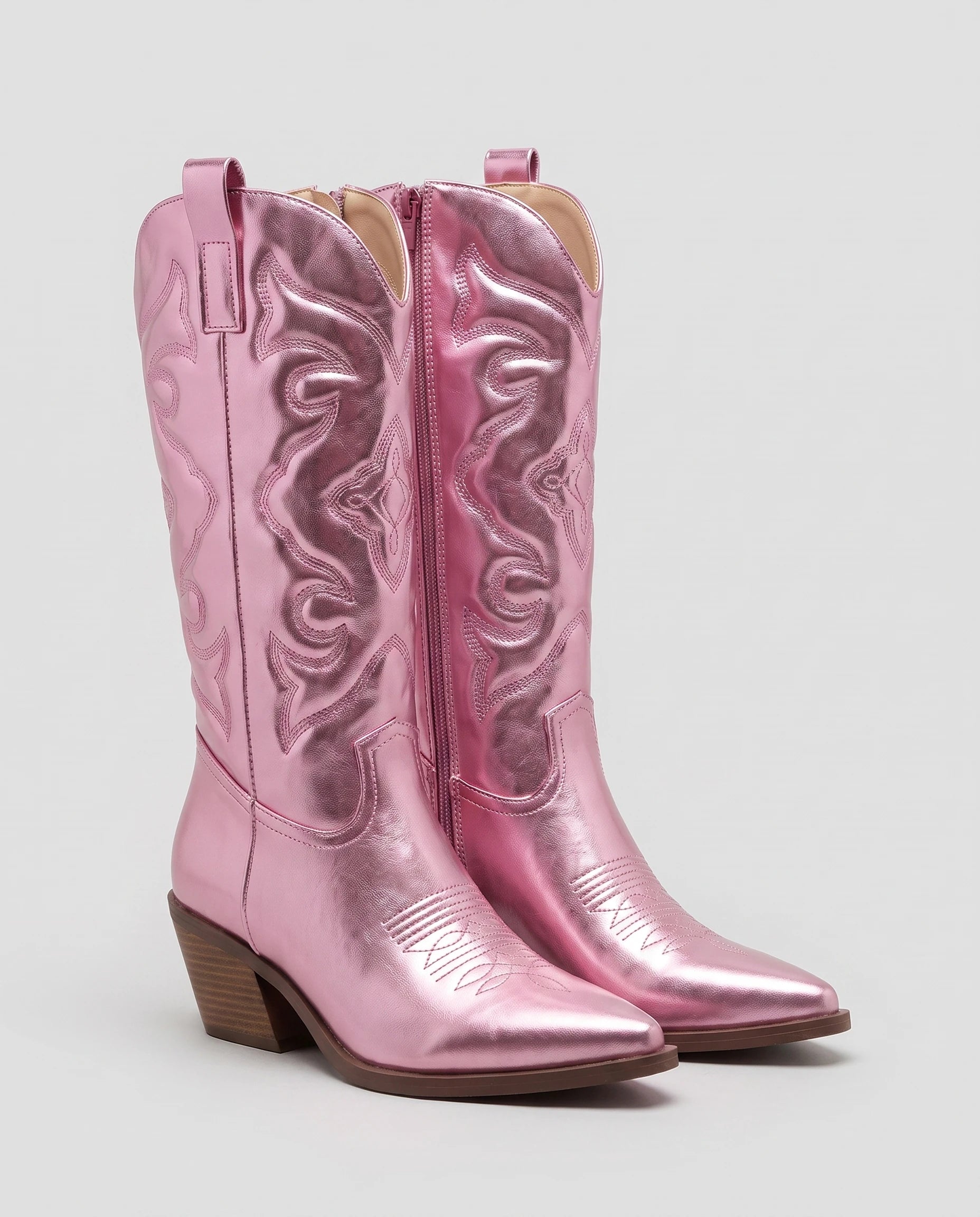 Bottes santiags mi-mollet en simili Artémise Rose Bonbon — packshot studio