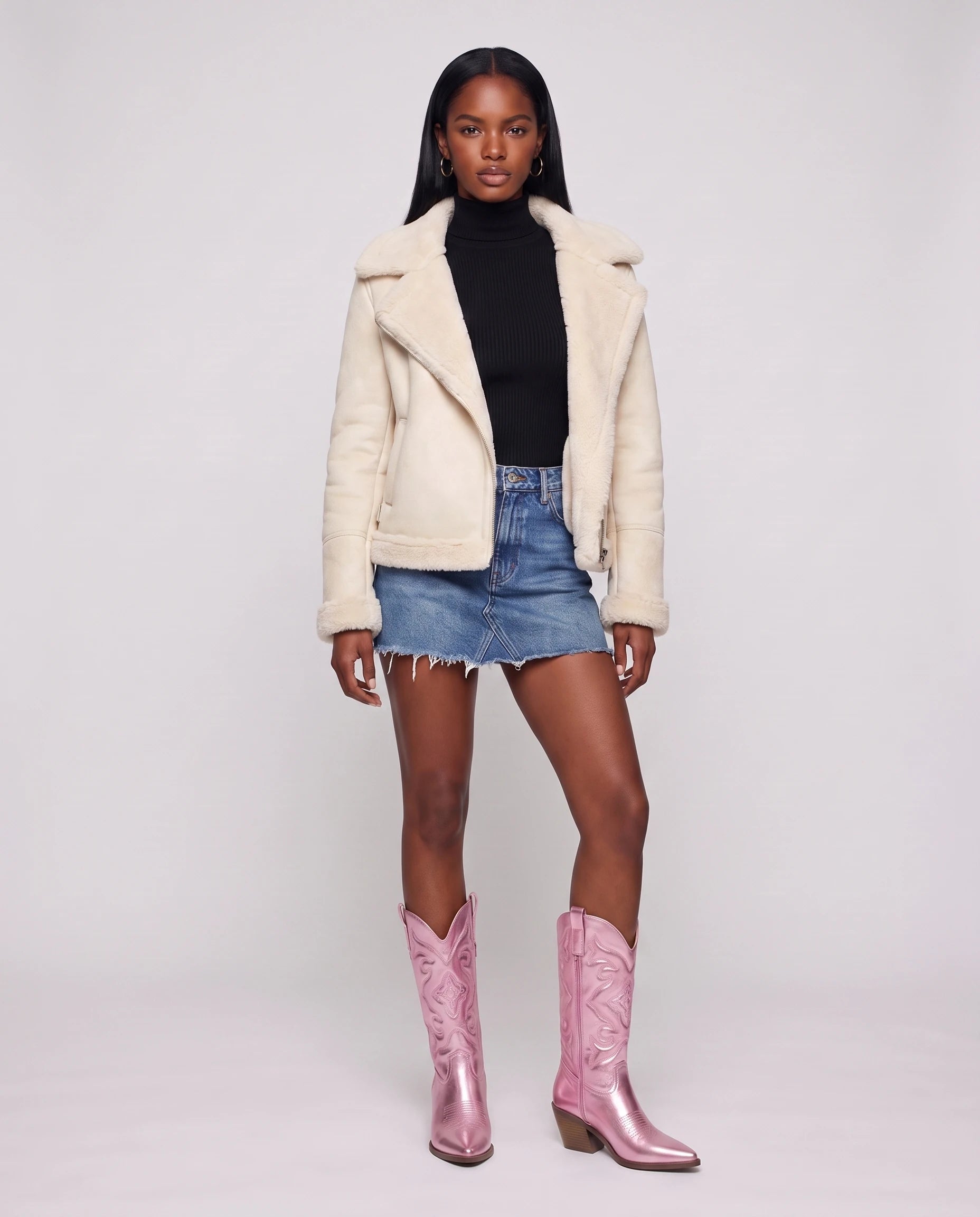 Bottes santiags mi-mollet en simili Artémise Rose Bonbon — portées en pied