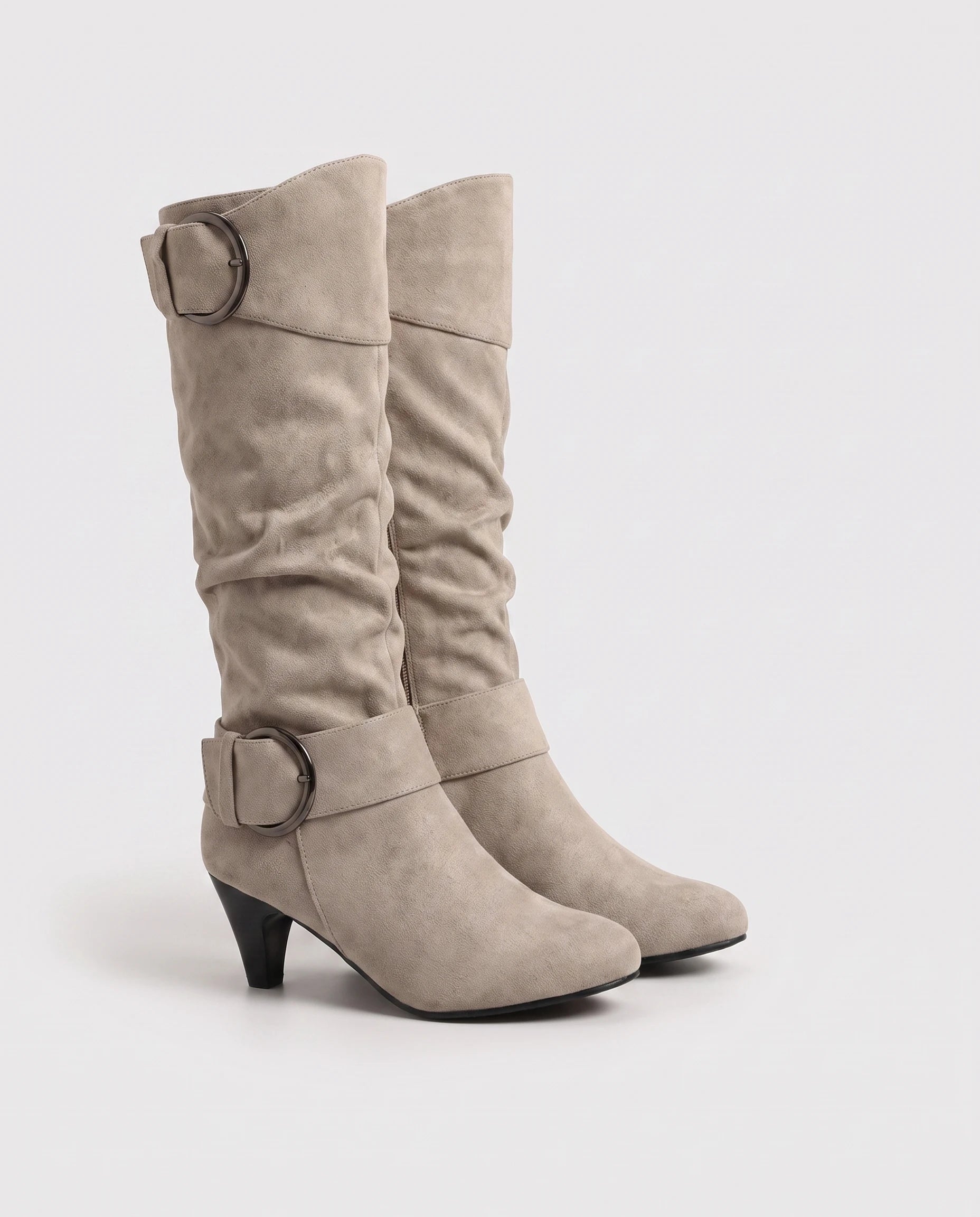 Bottes slouchy à boucles anneau en suédine Isadora — Beige, packshot vue complémentaire
