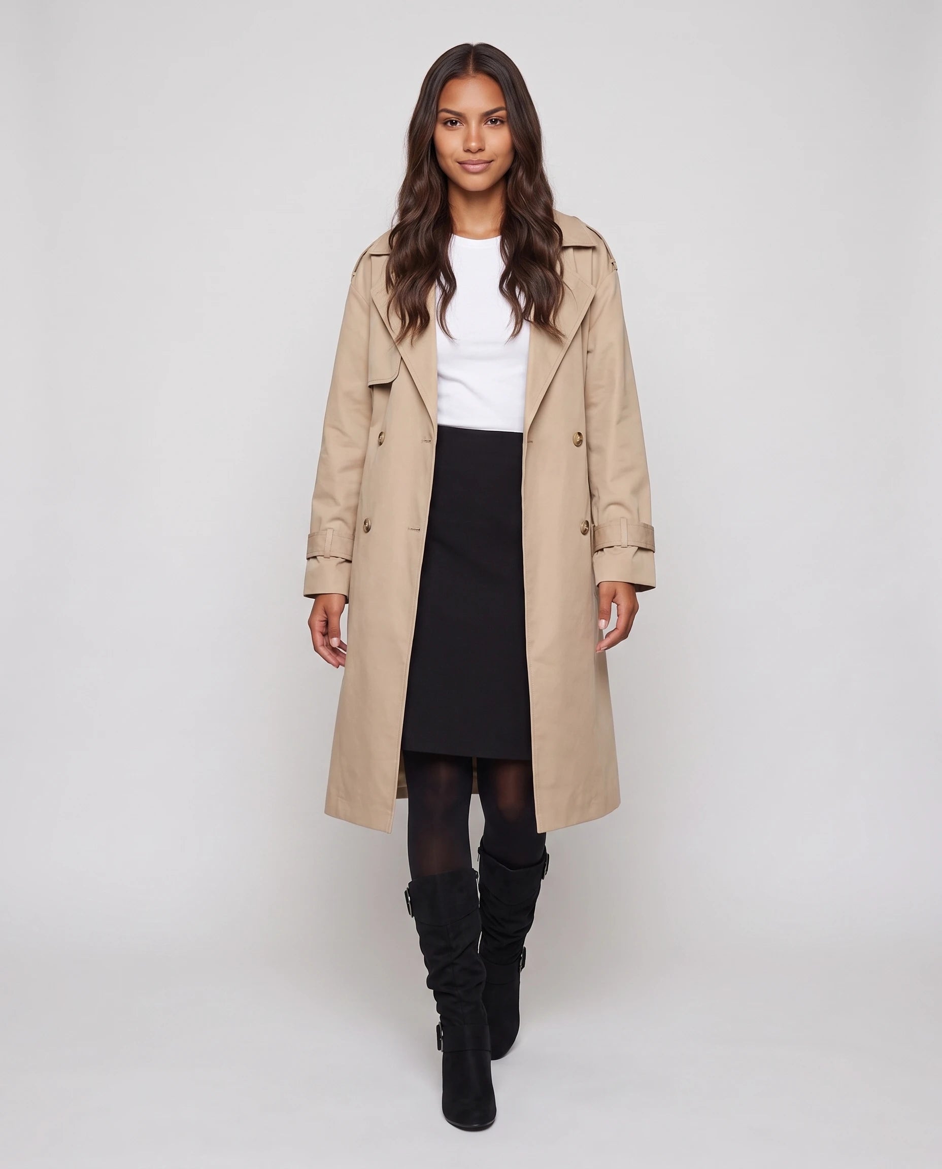 Bottes slouchy à boucles anneau en suédine Isadora — Noir, portées en plein pied studio