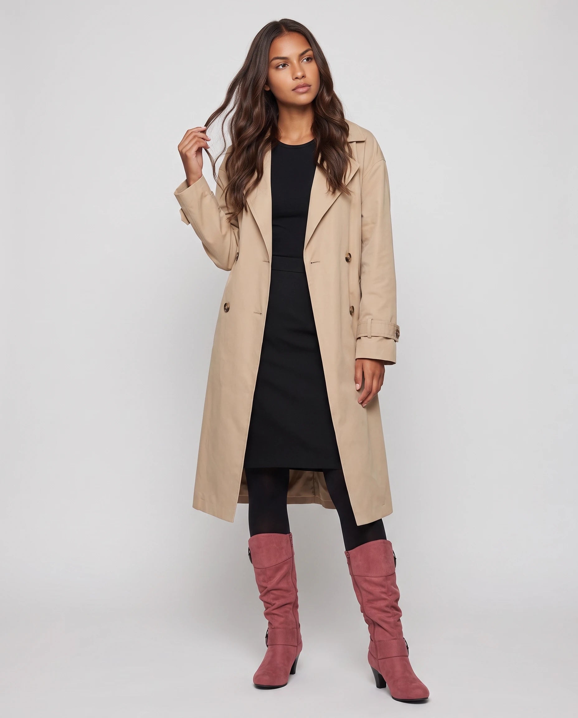 Bottes slouchy à boucles anneau en suédine Isadora — Vieux Rose, portées en plein pied studio