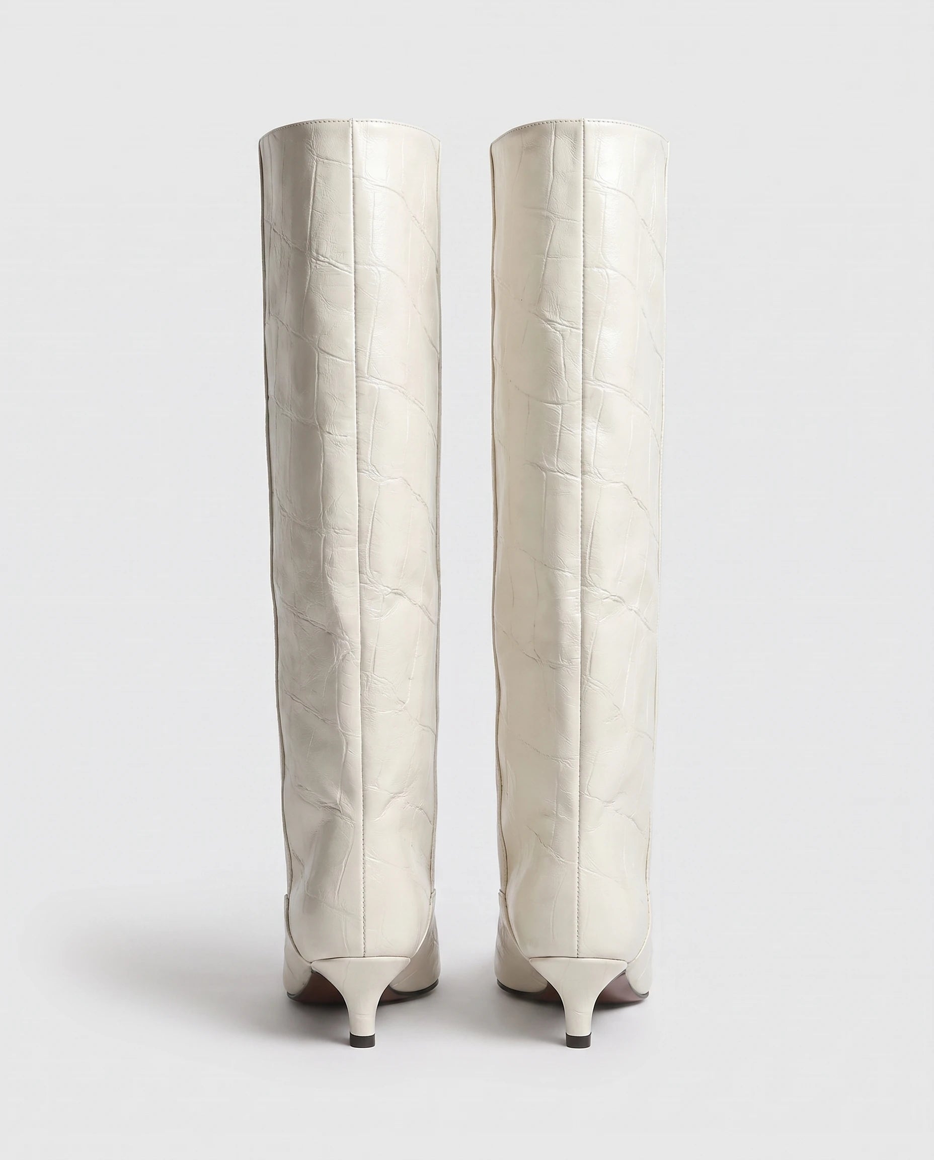 Bottes souples à petit talon effet croco Micheline — Blanc Cassé, packshot vue complémentaire