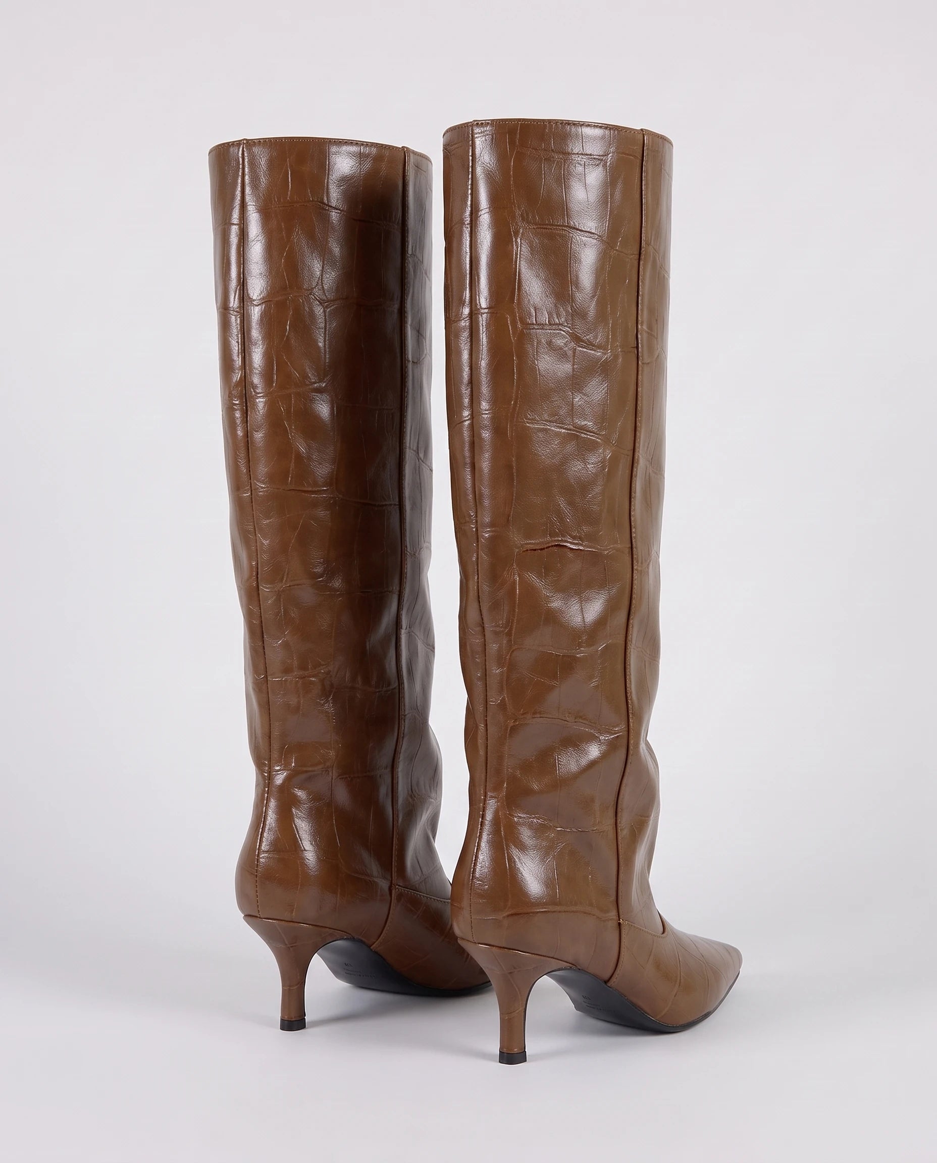 Bottes souples à petit talon effet croco Micheline — Cognac, packshot vue complémentaire