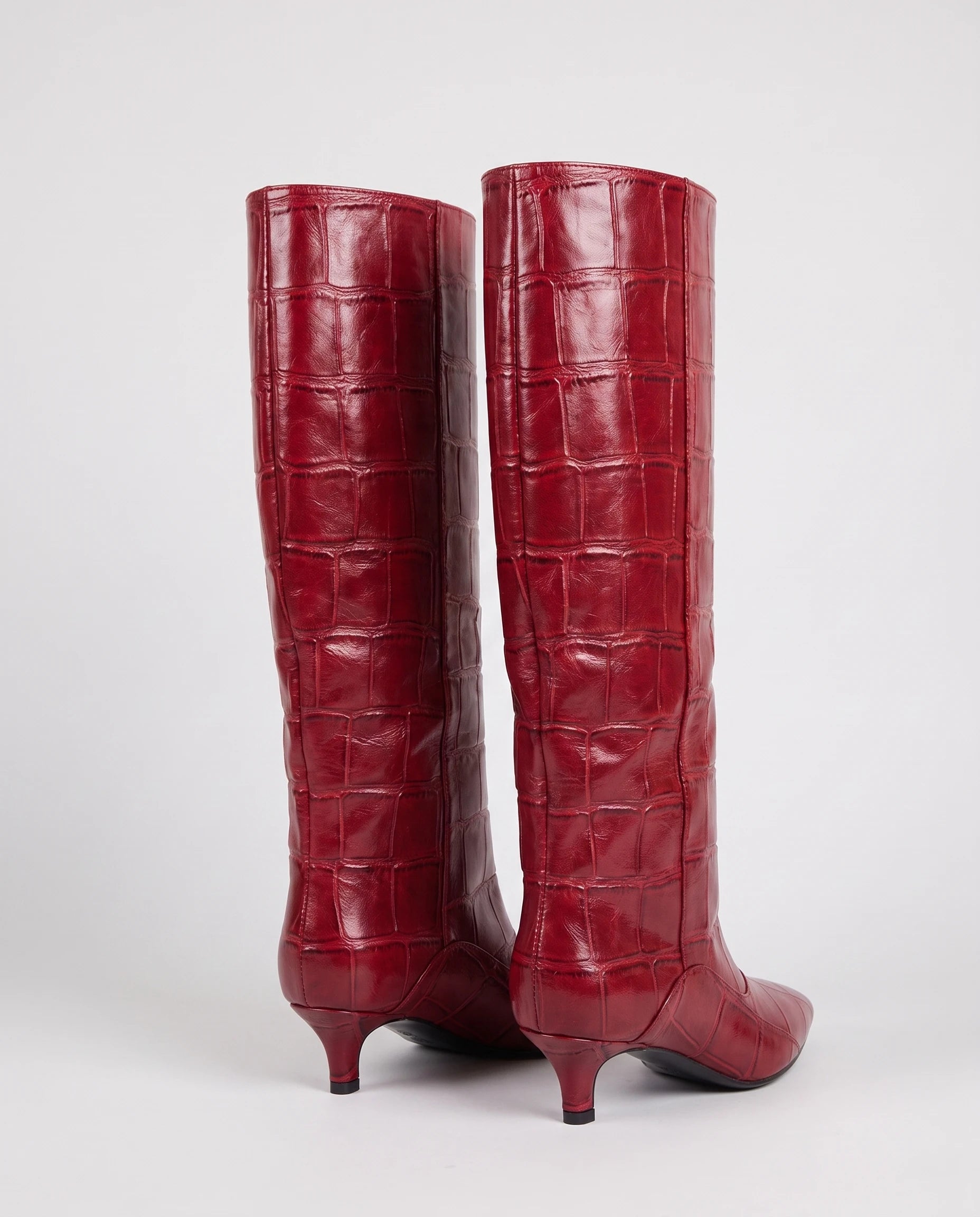 Bottes souples à petit talon effet croco Micheline — Rouge, packshot vue complémentaire