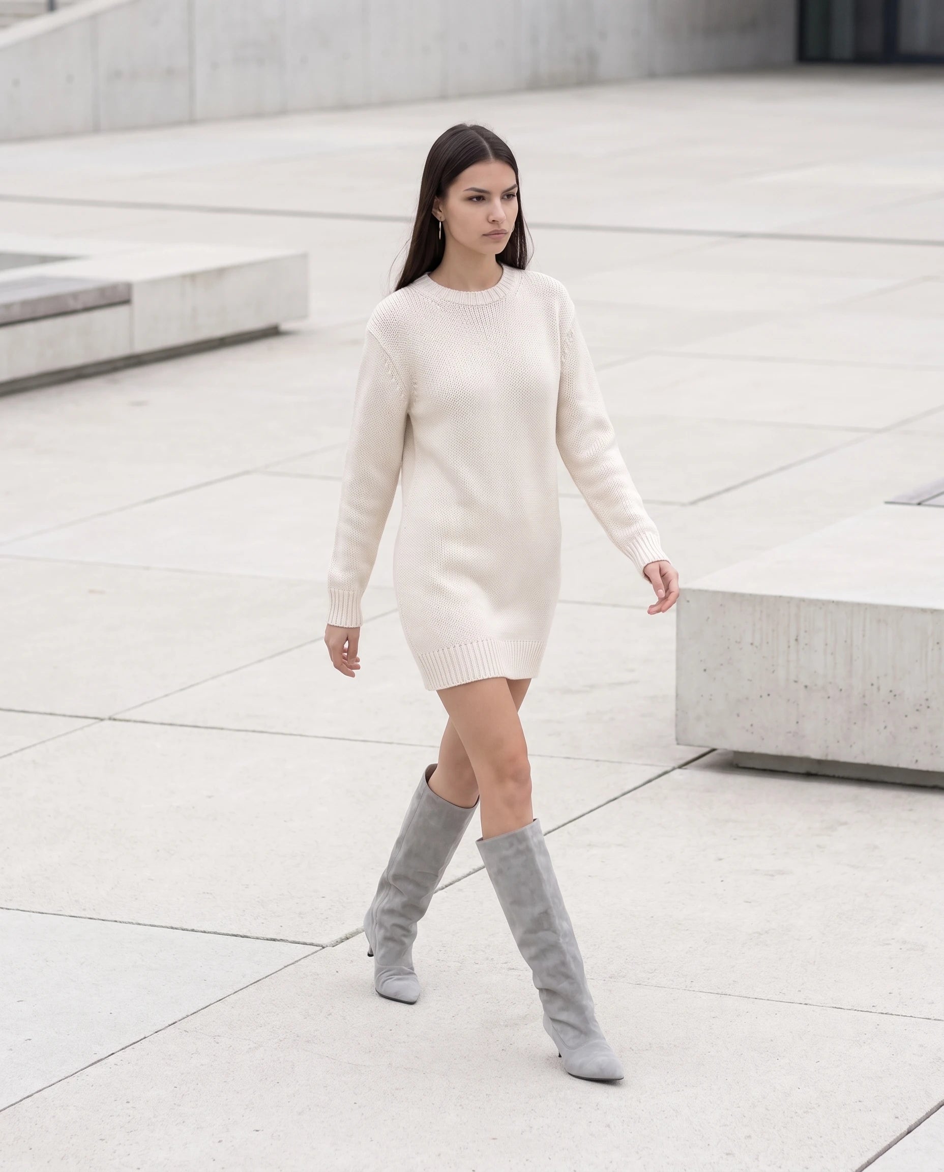 Bottes souples à petit talon en suédine Bernadette — Gris, portées en situation