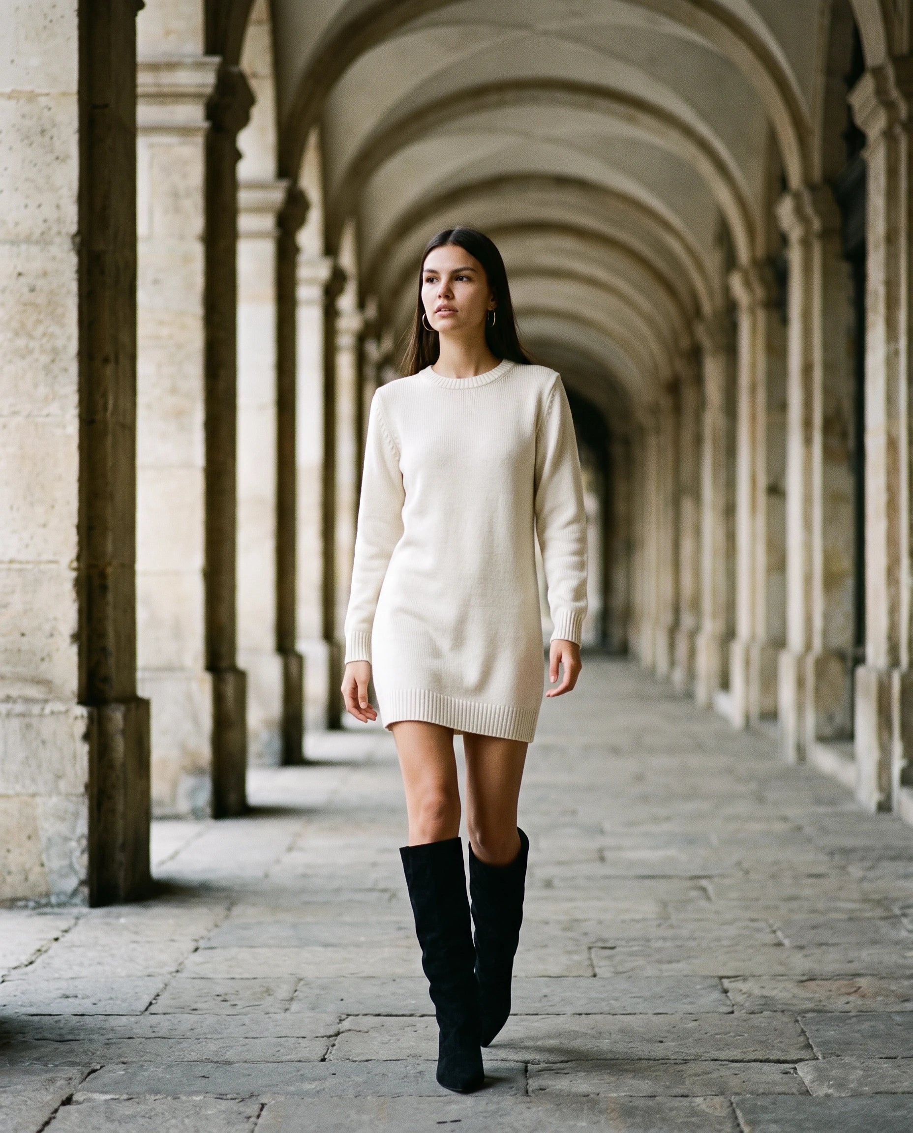 Bottes souples à petit talon en suédine Bernadette — Noir, portées en extérieur