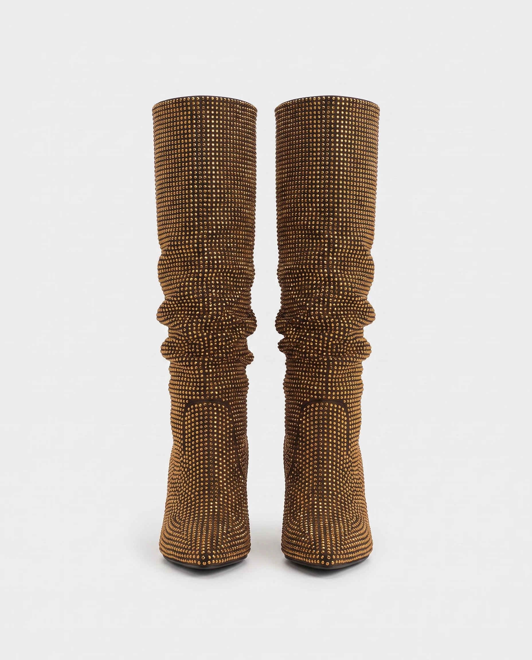 Bottes hautes slouchy à strass Odalie — Bronze, paire vue de face en studio