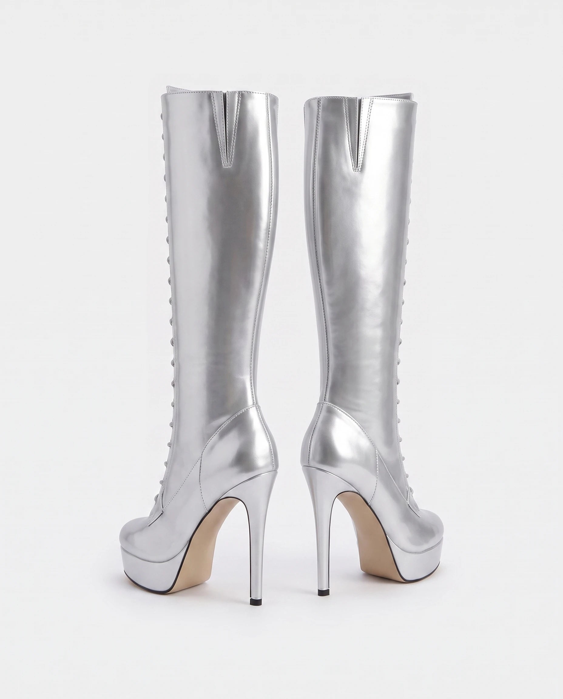 Bottes hautes vernies lacées à talon aiguille Romilde — Argent, packshot vue complémentaire